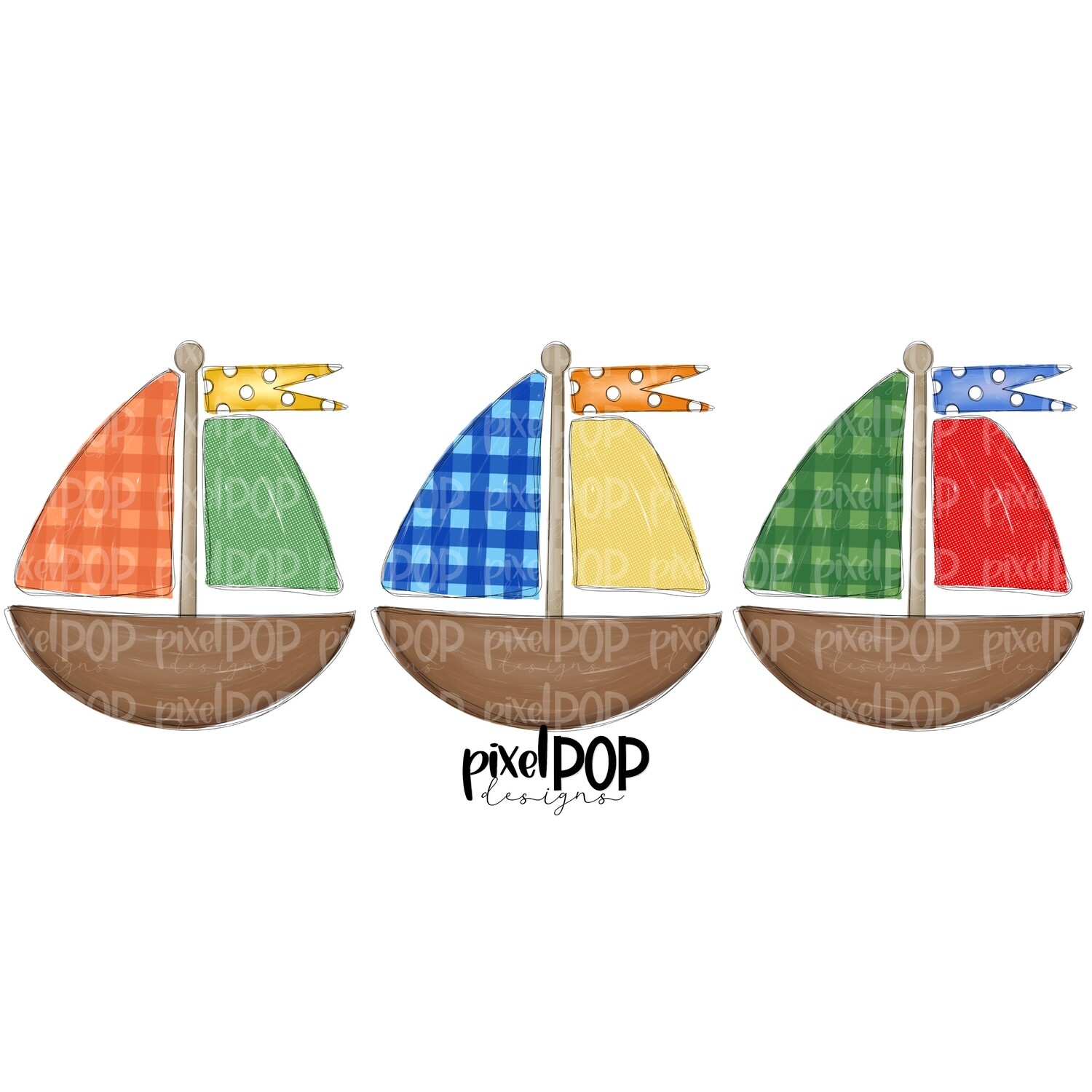 Gingham Sailboats Trio Boy PNG | Sublimation Design | Sailboat Sublimation | Sailboat | Nautical Clip Art | Boat | Pastel Sailboat | Pastel Boats