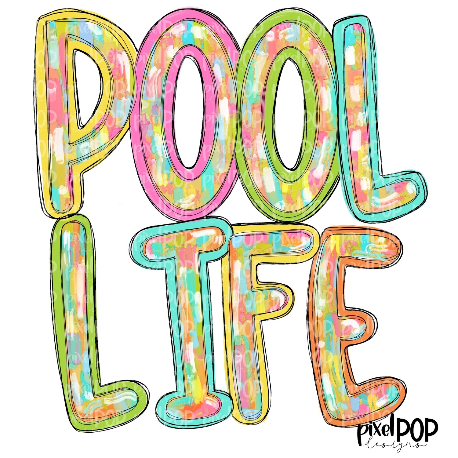 Pool Life Acrylic Strokes PNG | Swimming Pool | Summer Design | Sublimation Design | Hand Drawn Art | Digital Download | Printable Art | Clip Art