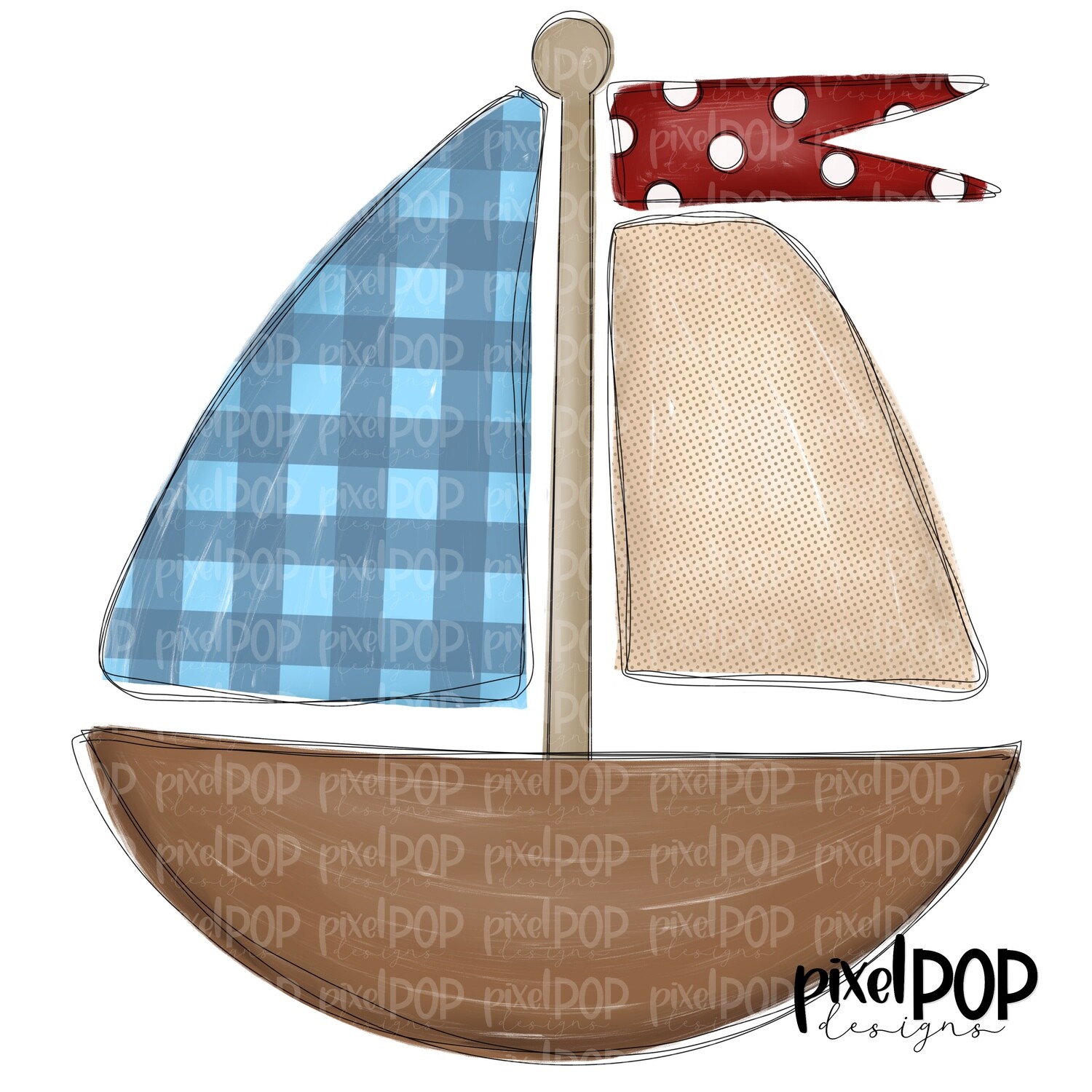 Blue Gingham Sailboat PNG | Sublimation Design | Sailboat Sublimation | Sailboat | Nautical Clip Art | Boat | Pastel Sailboat | Pastel Boats