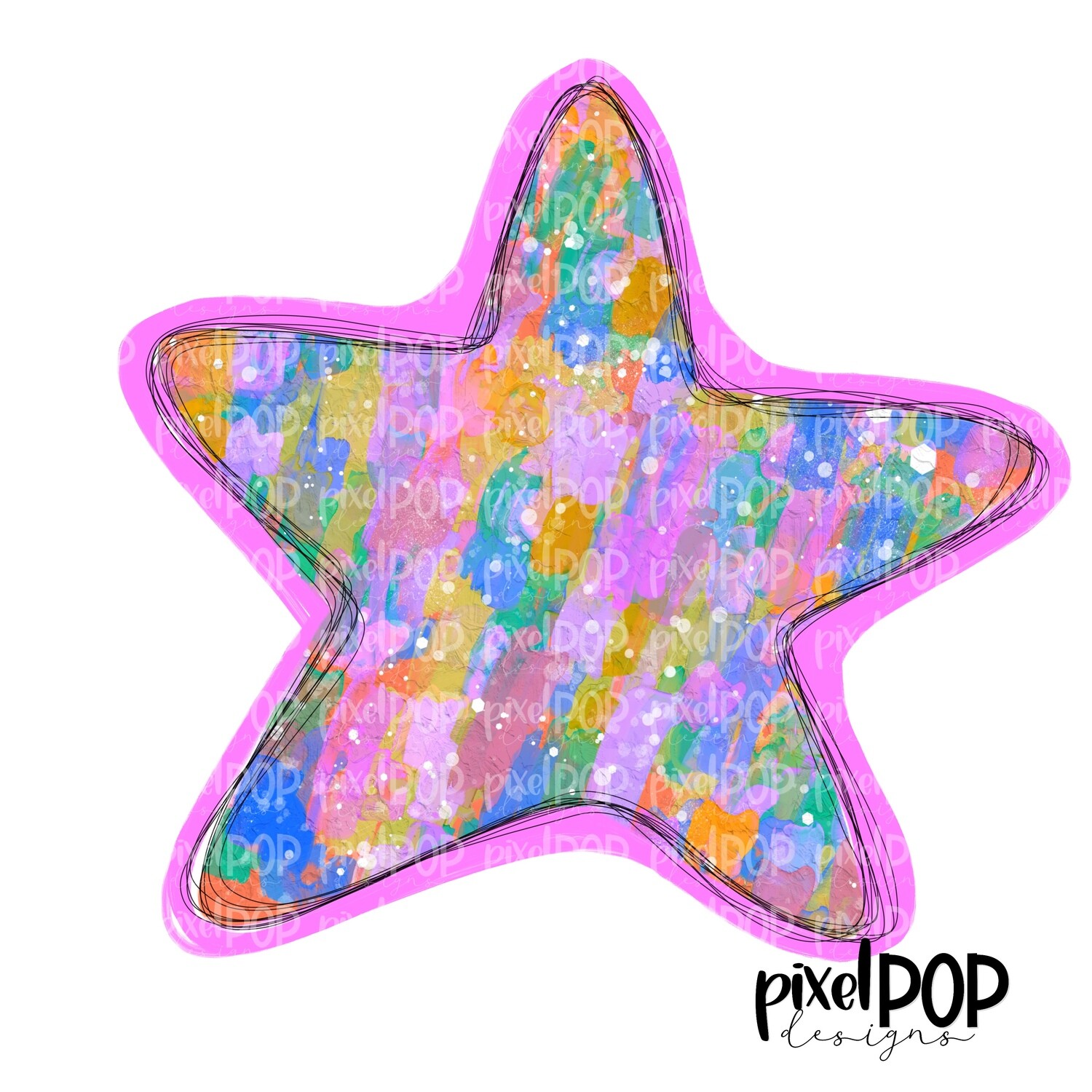 Colorful Paint Stroke Star PNG | Star Design | Hand Painted Star | Digital Design | Printable Art
