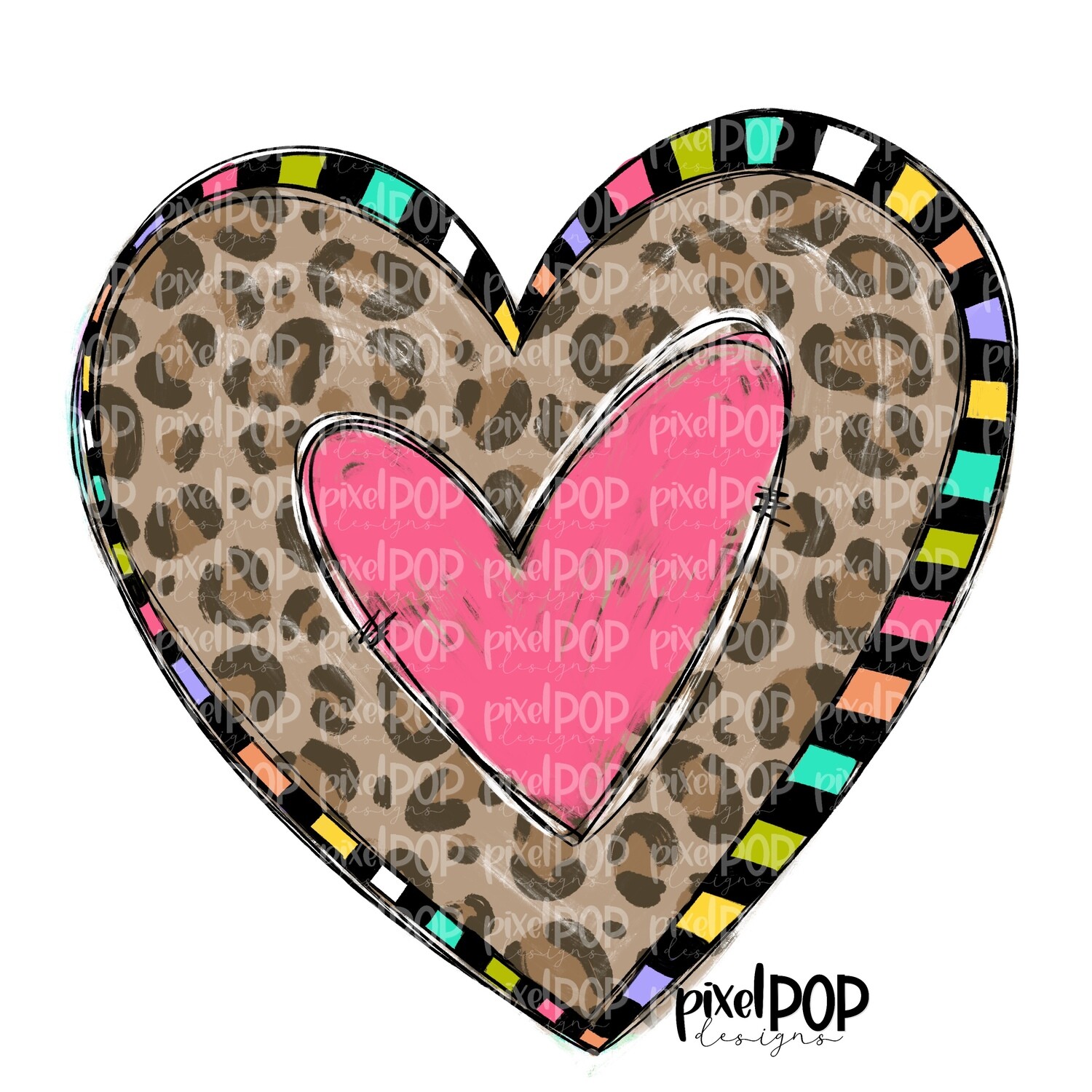 Colorful Leopard Print Heart PNG | Hand Painted Heart | Digital Design | Printable Art