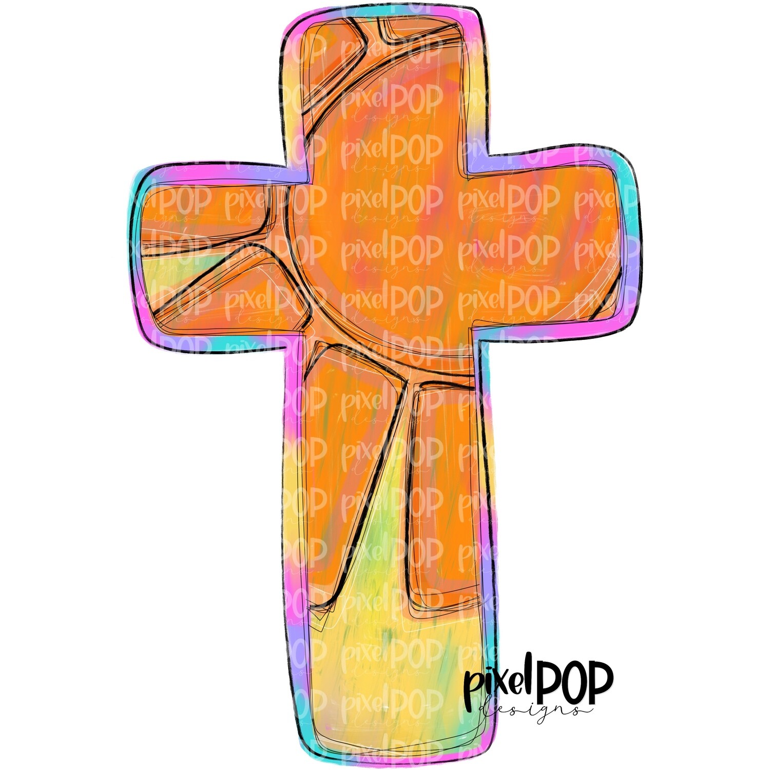 Cross with Sun PNG | Hand Drawn PNG | Bible Cross | Digital Download | Printable Art