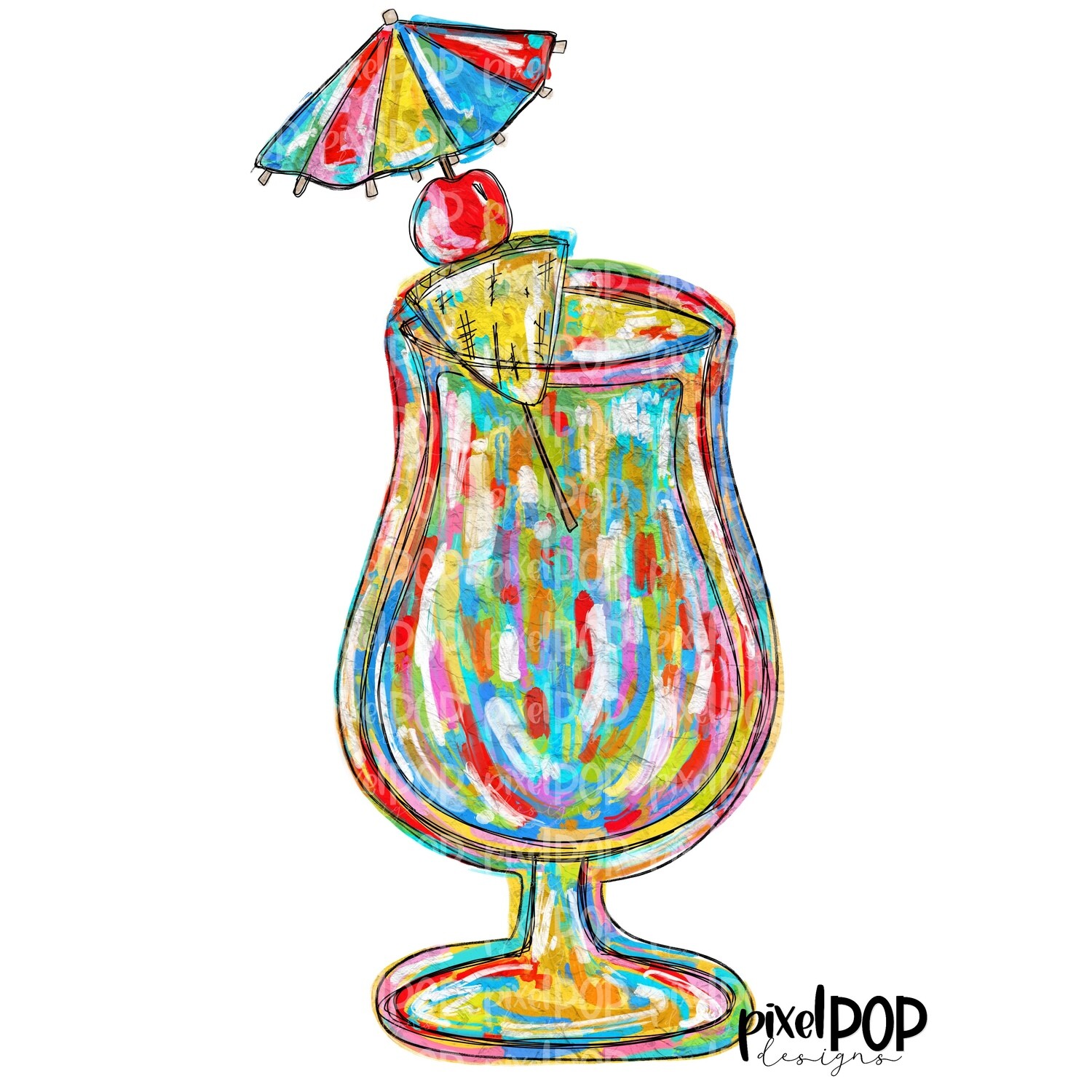 Tropical Drink in Acrylic PNG | Tropical Drink | Beach | Palm Trees | Sublimation | Hand Drawn PNG | Digital Download | Printable Art | Clip Art