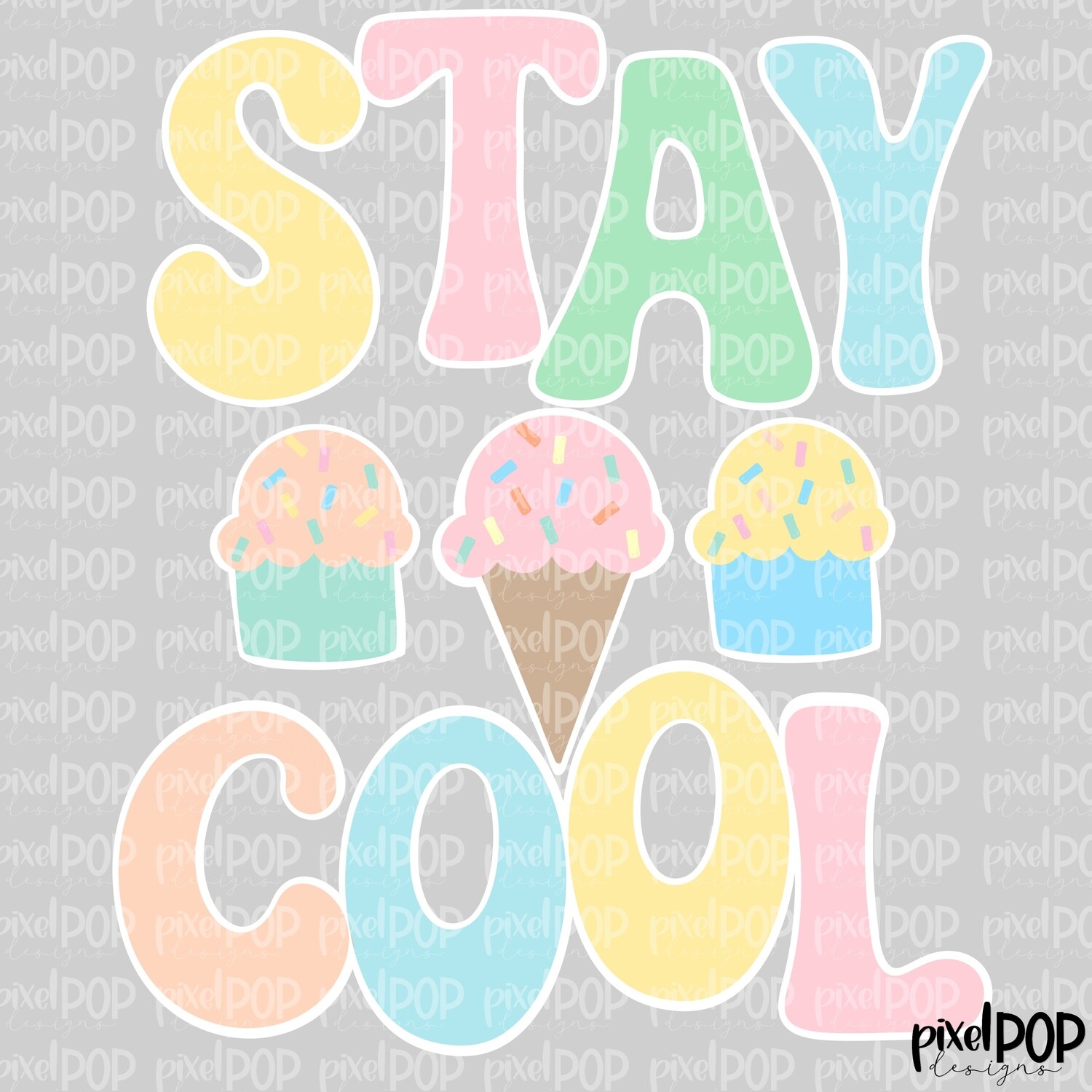 Stay Cool Ice Cream PNG | Ice Cream | Sublimation Design | Hand Painted Digital Art | Digital Download | Printable | Clip Art