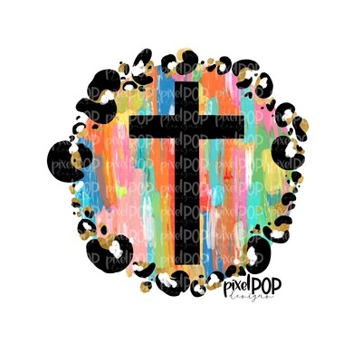 Circle Cross with Acrylic Leopard Print PNG | Hand Drawn PNG | Bible Cross | Digital Download | Printable Art