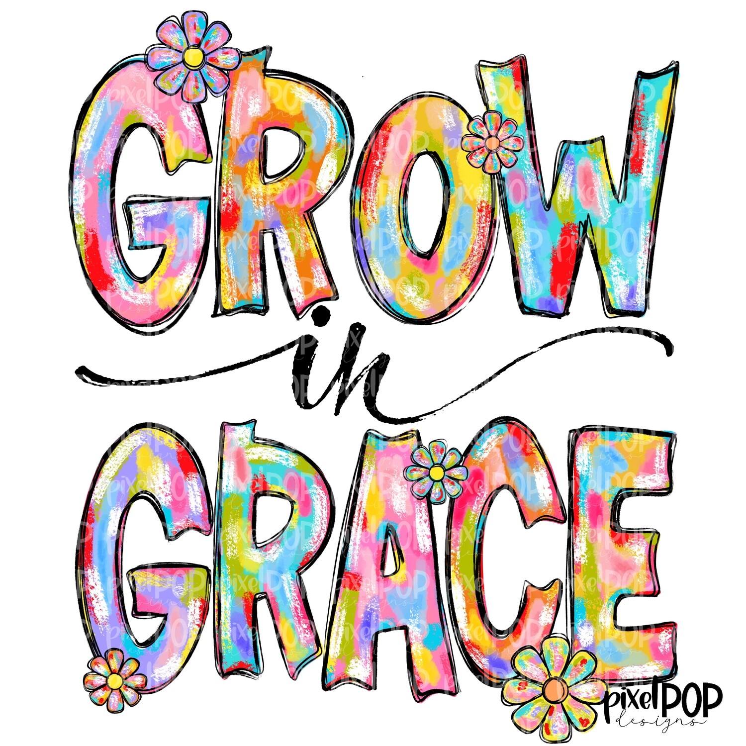 Grow in Grace Floral PNG | Cross | Bible Verse | Religious Sublimation | Pray | Hand Painted Digital Art | Digital Design