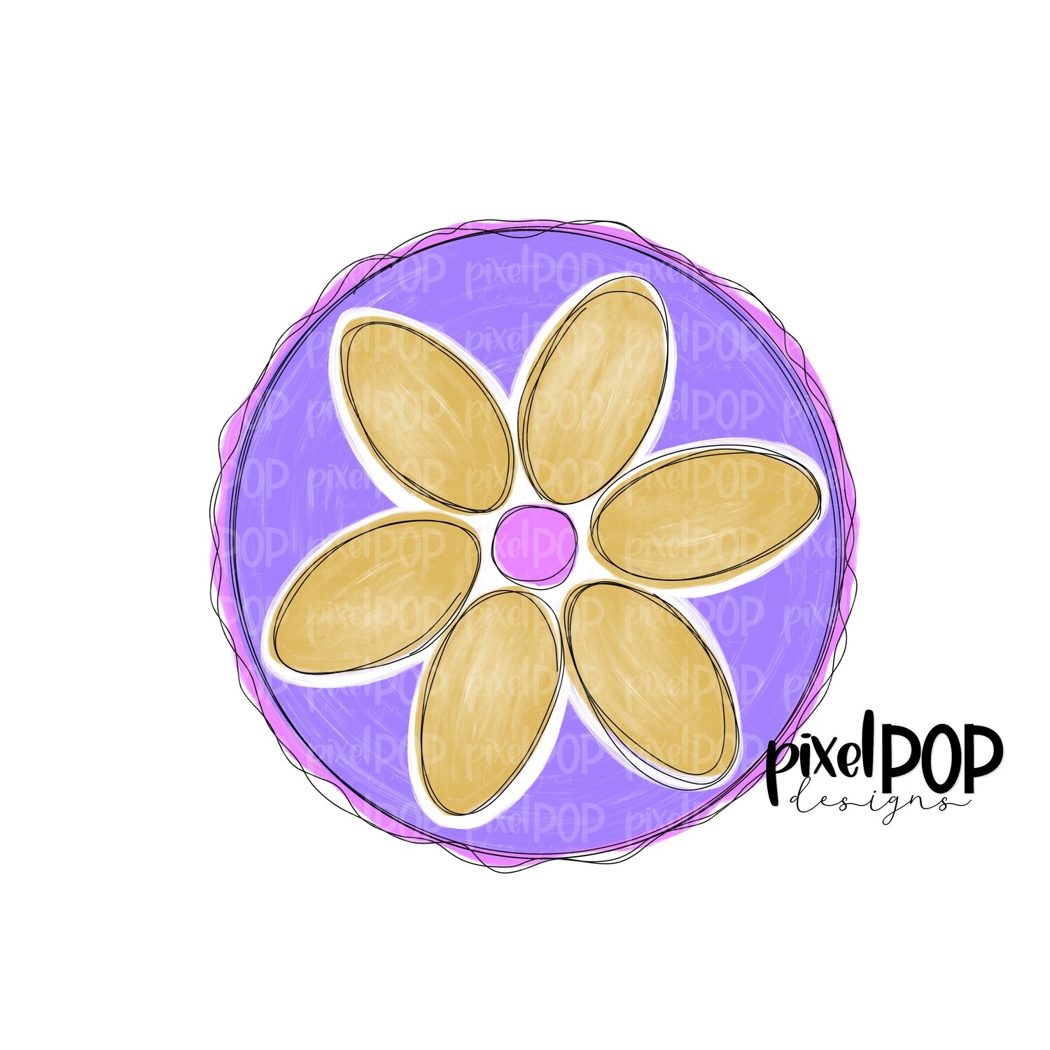 Circle Flower Purple Mustard PNG | Flower | Painted Flower | Spring Flower Sublimation | Hand Painted Art | Digital Design | Printable
