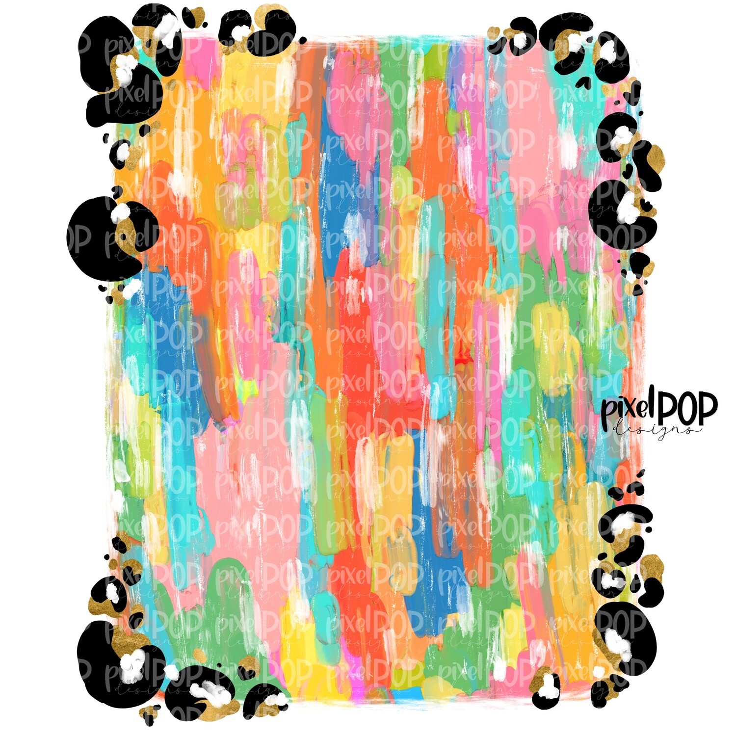Colorful Paint Stroke Leopard Print Distressed Background PNG | Sublimation | Hand Drawn PNG | Summer PNG | Digital Download | Printable Art | Clip Art
