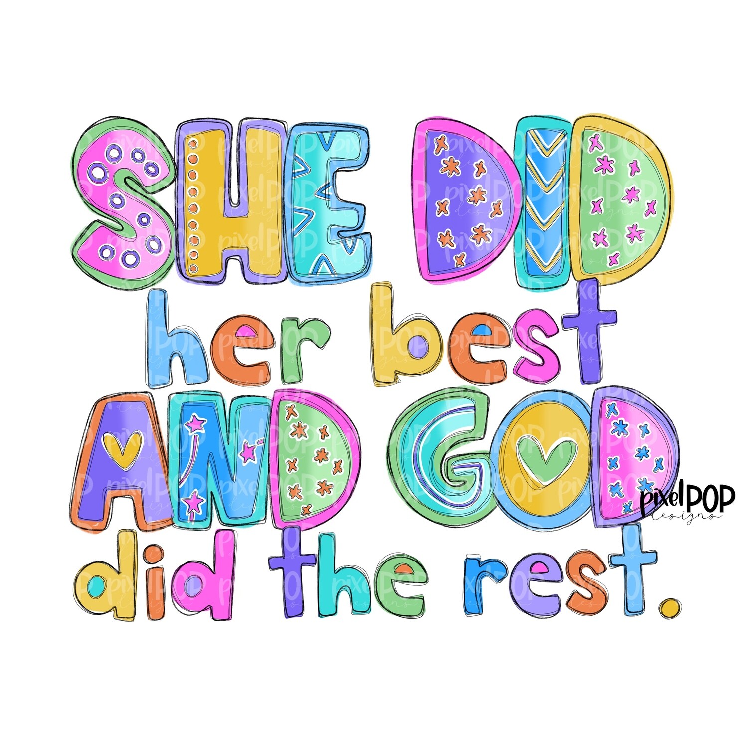 She Did Her Best and God Did the Rest PNG | Bible | Leopard Cross | Religious Sublimation | Pray | Hand Painted Digital Art | Digital Design
