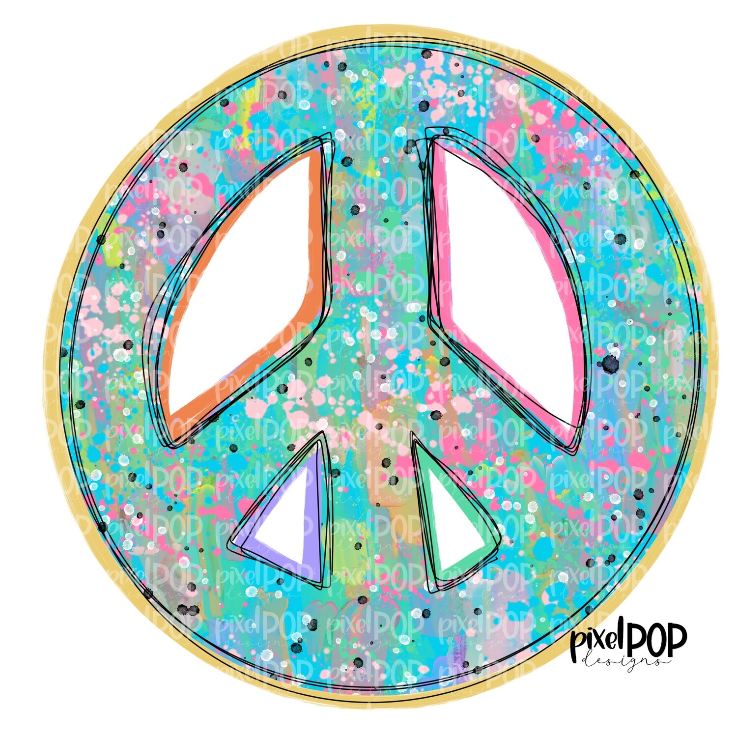 Peace Sign with Splatter PNG | Religious Art | Hand Painted | Digital Background | Printable