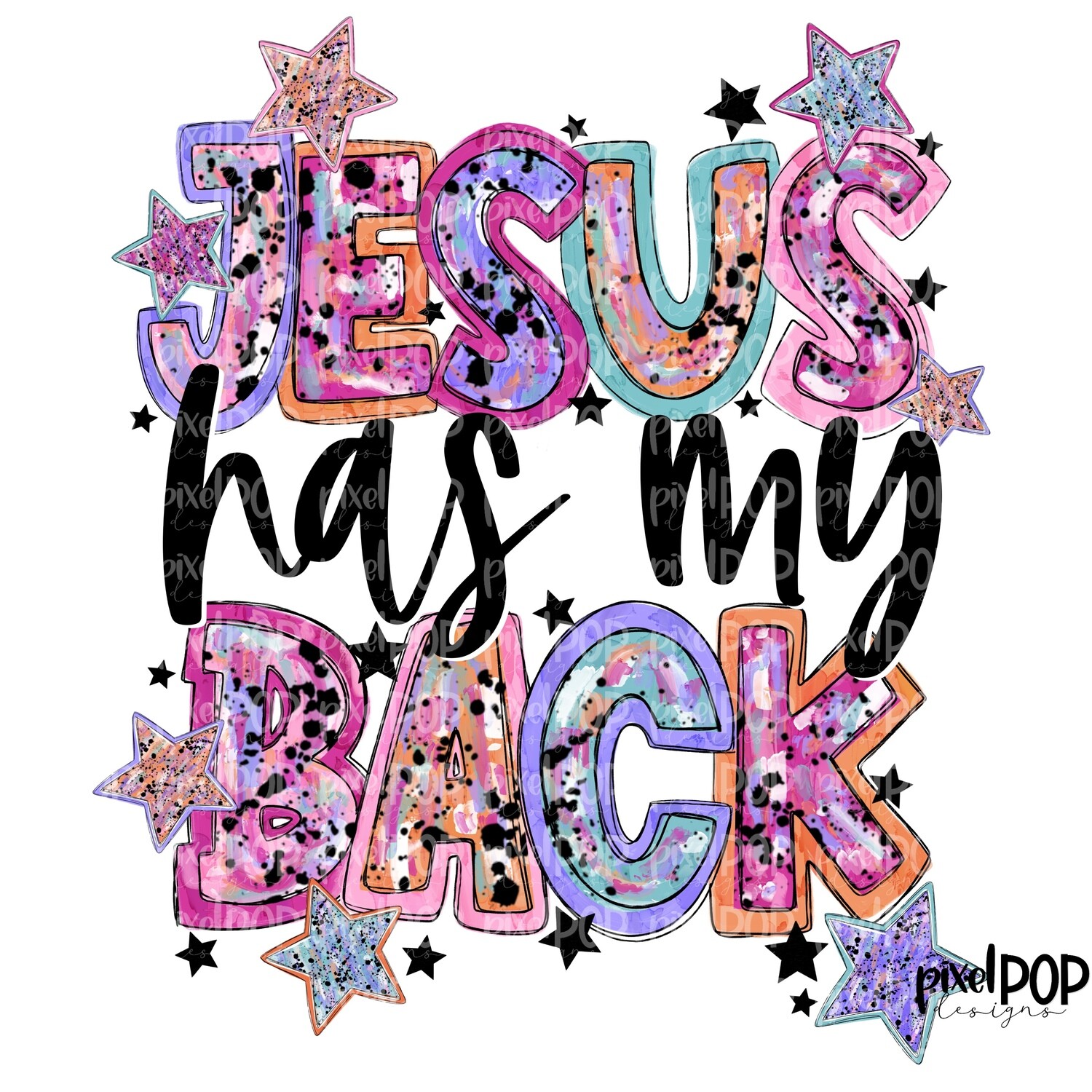 Jesus Has My Back Stars PNG | Religious Art | Art | Leopard Brush Strokes | Hand Painted | Digital Background | Printable