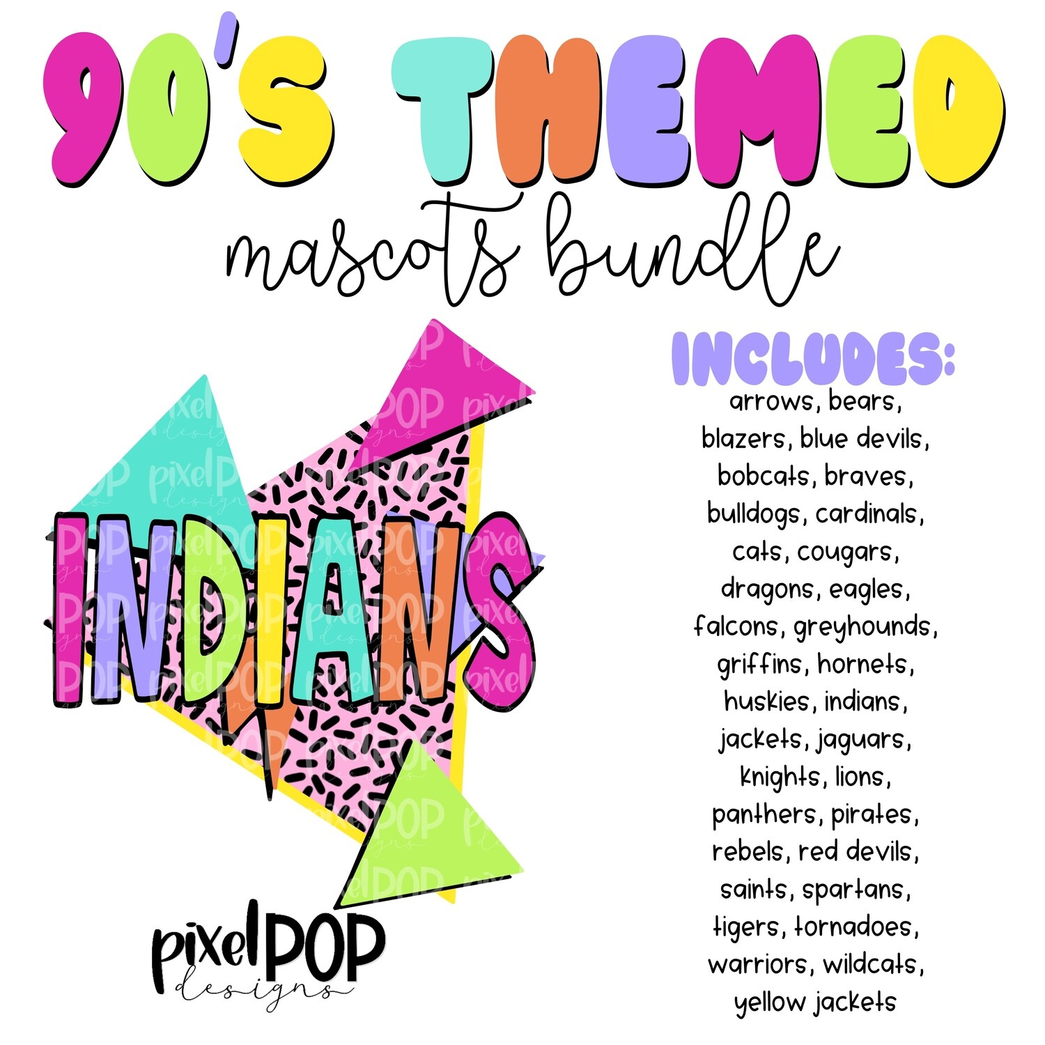 90s Style Mascots Bundle | 33 Mascot Files | Sublimation | Digital Art | Hand Painted | Digital Download | School Spirit