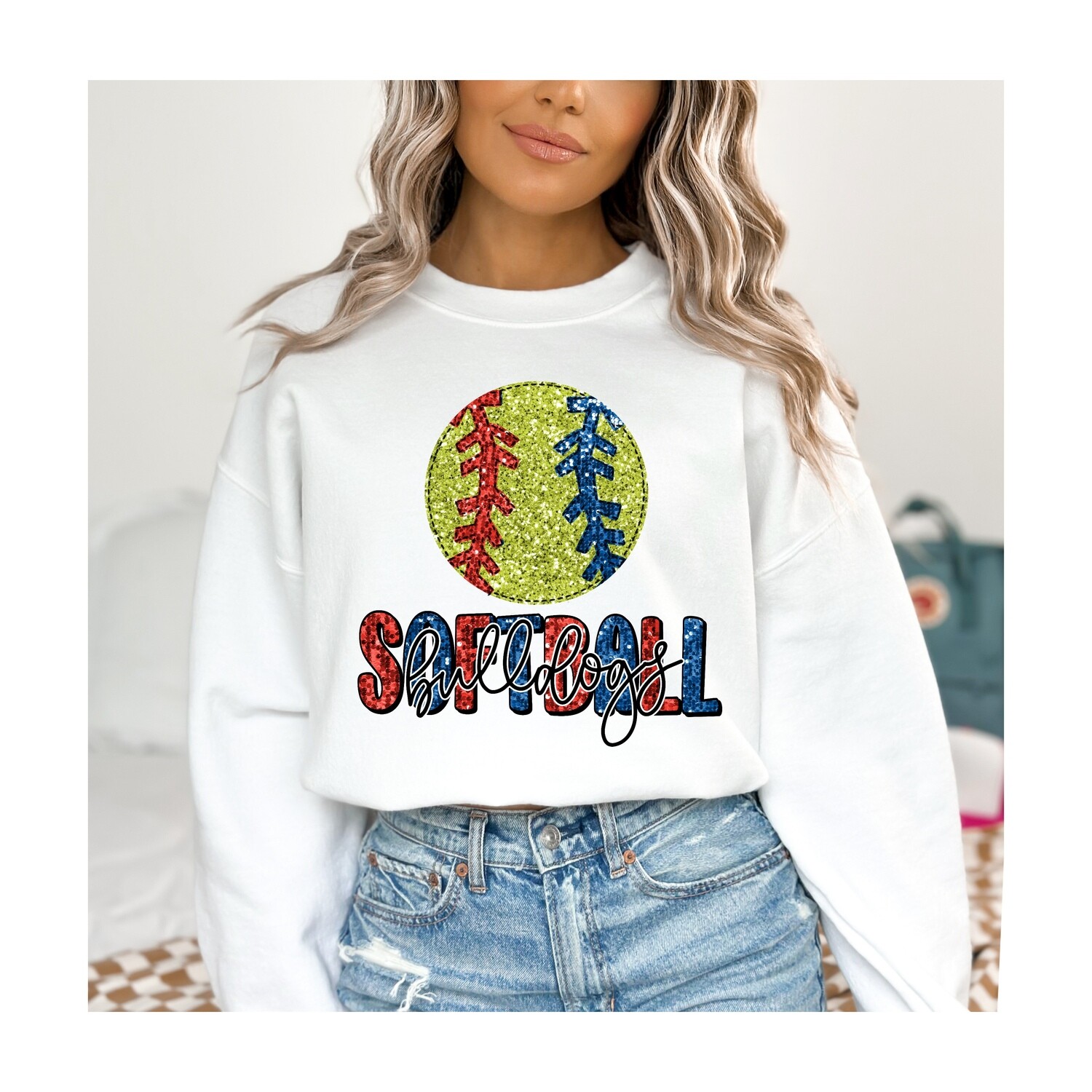 Faux Sequin Softball Mascot Design with Custom Colors