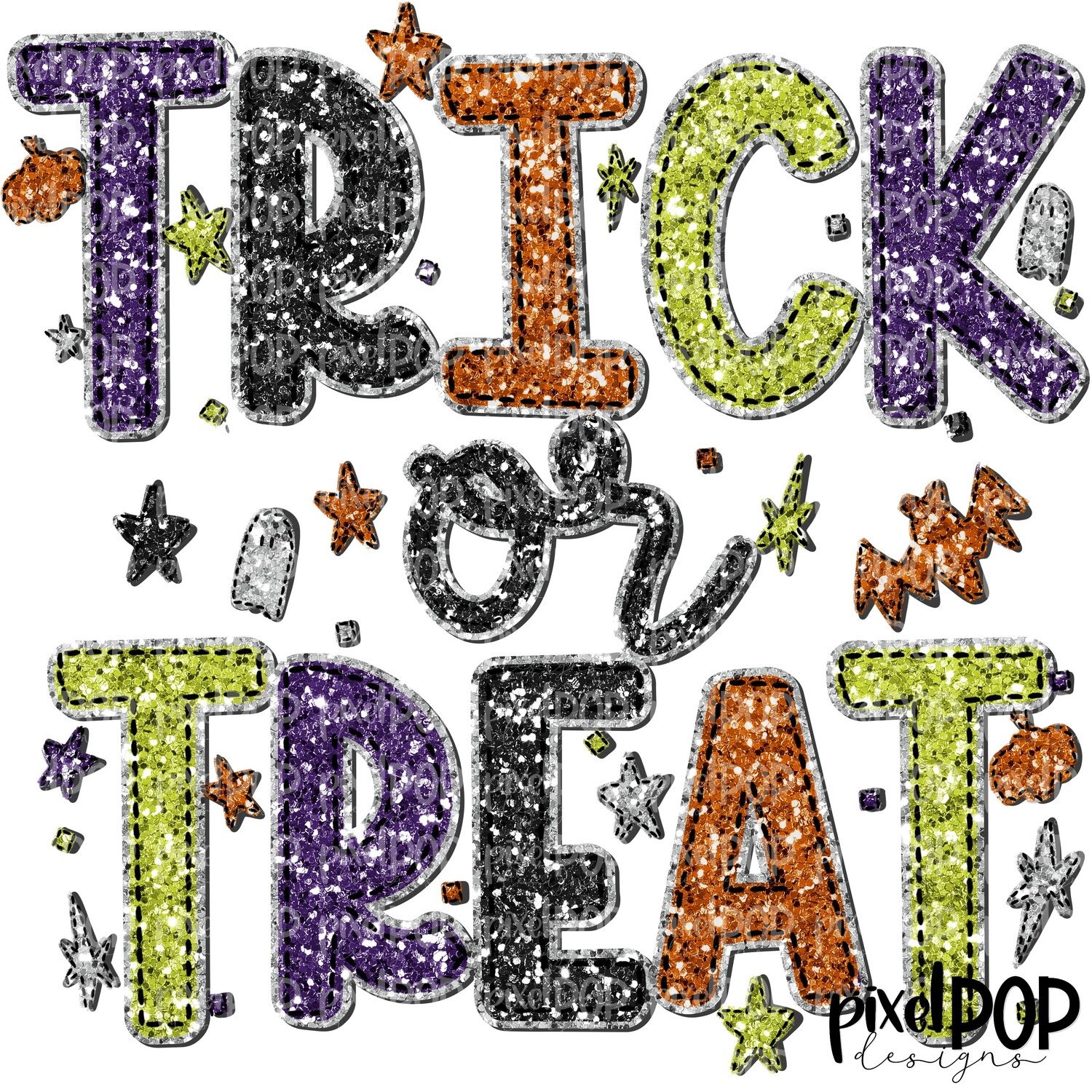 Trick or Treat Glitter Sequin PNG | Halloween Design | Hand Painted Design | Sublimation PNG | Digital Download | Printable Artwork | Halloween Art