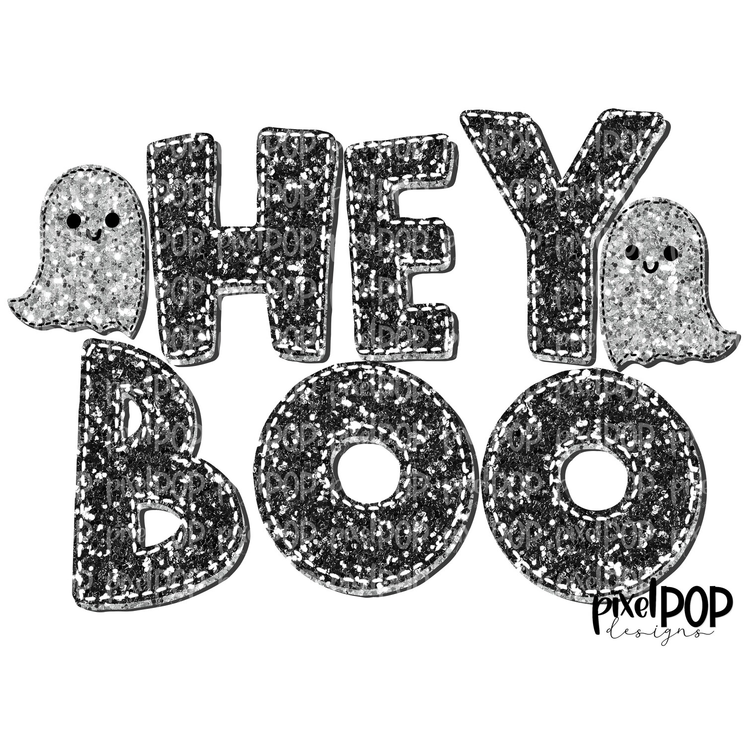Hey Boo Ghosts Glitter Sequin PNG | Halloween Design | Hand Painted Design | Sublimation PNG | Digital Download | Printable Artwork | Halloween Art