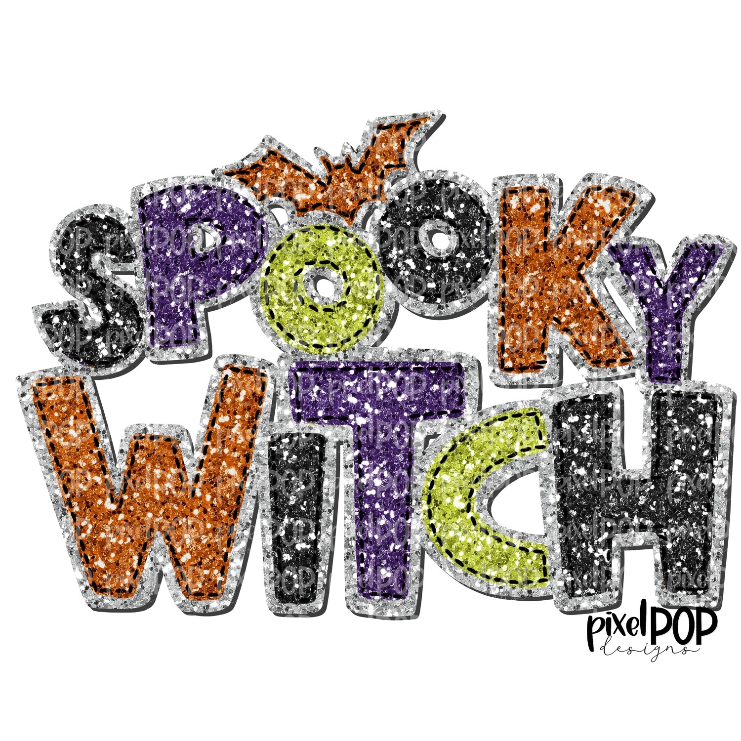 Spooky Witch Glitter Sequin PNG | Halloween Design | Hand Painted Design | Sublimation PNG | Digital Download | Printable Artwork | Halloween Art