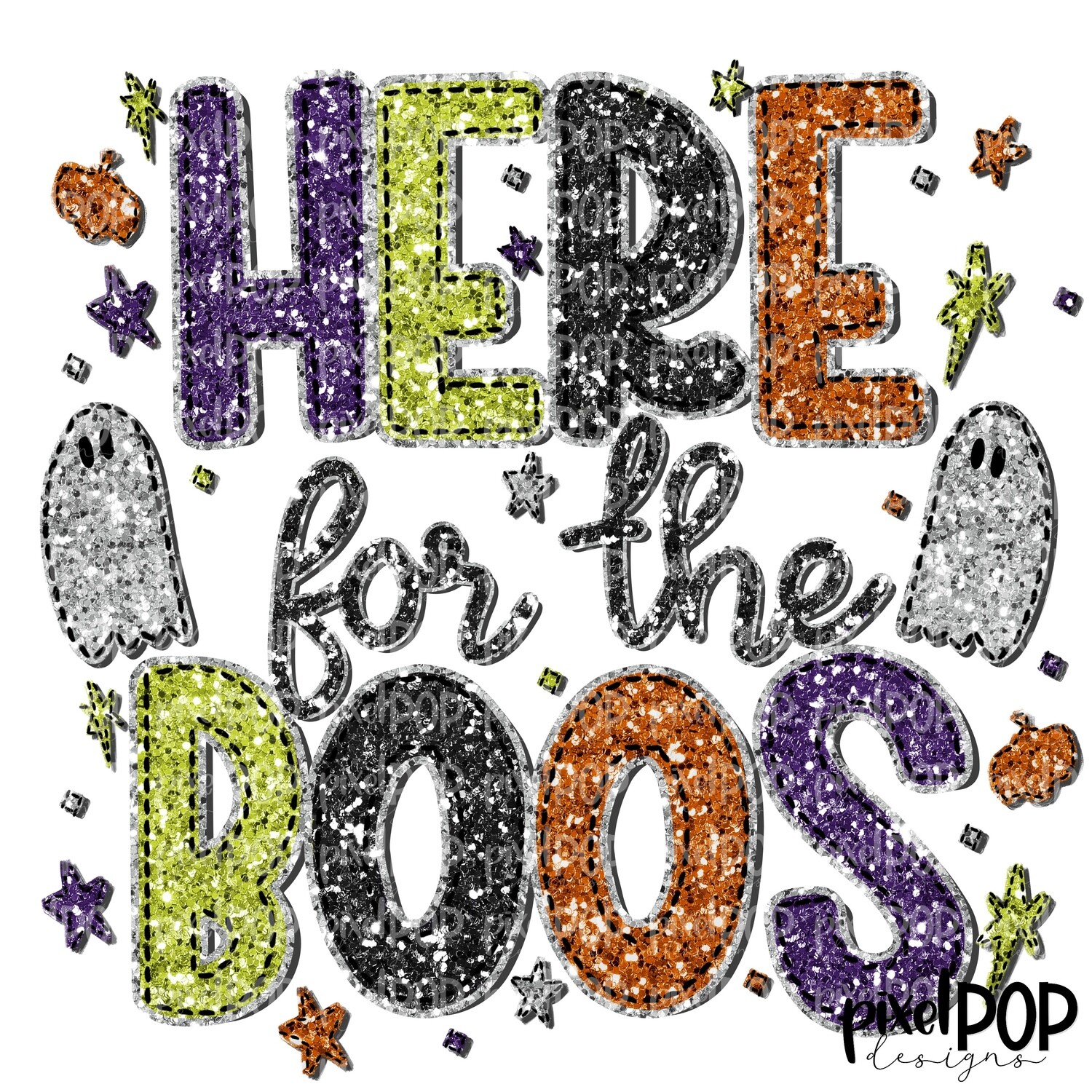 Here for the Boos Glitter Sequin PNG | Halloween Design | Hand Painted Design | Sublimation PNG | Digital Download | Printable Artwork | Halloween Art
