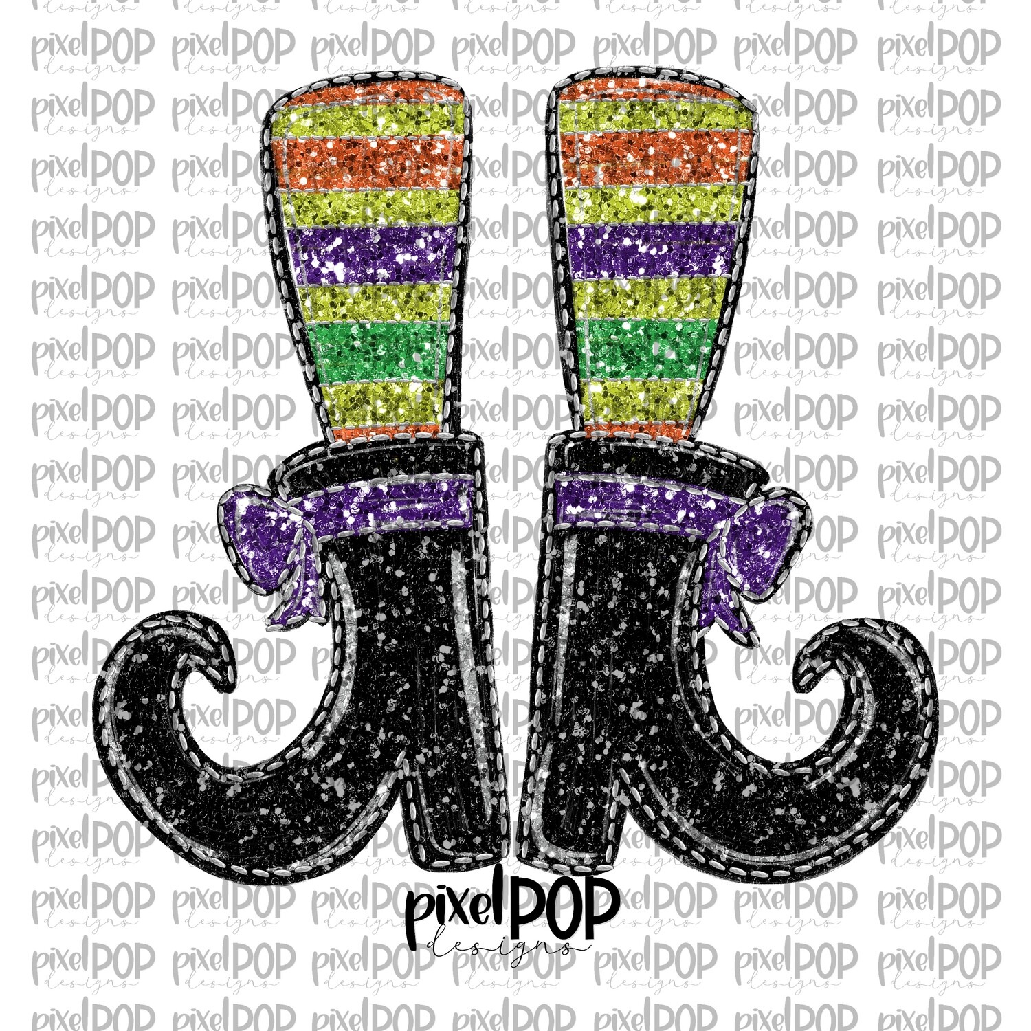 Witch Shoes with Striped Socks Faux Glitter Applique PNG | Halloween Design | Witch Design | Spooky Sublimation PNG | Digital Download | Printable Artwork | Art