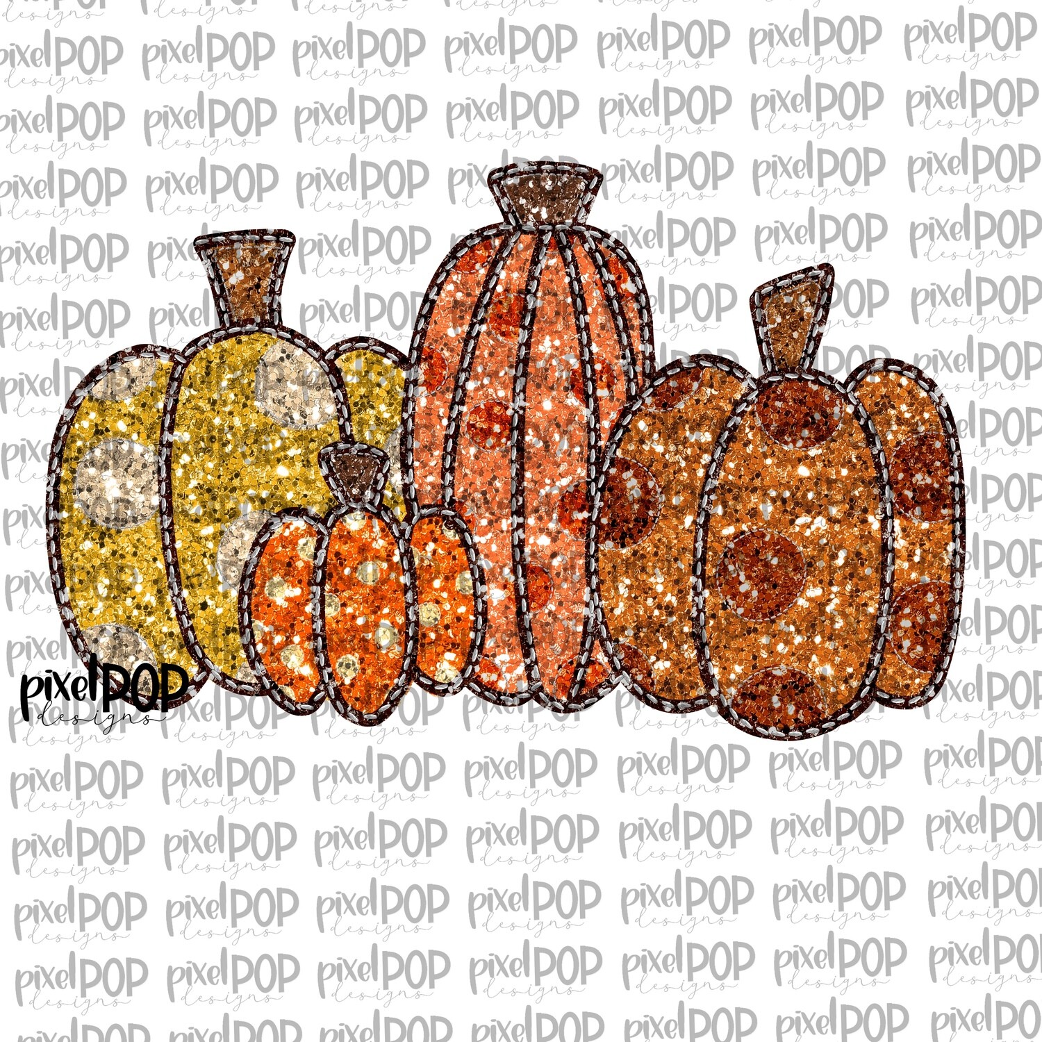 Group of Orange Pumpkins Faux Glitter Applique PNG | Pumpkin Art | Pumpkin PNG Design | Hand Painted Design | Fall Art | Fall Design | Fall Art | Happy Fall