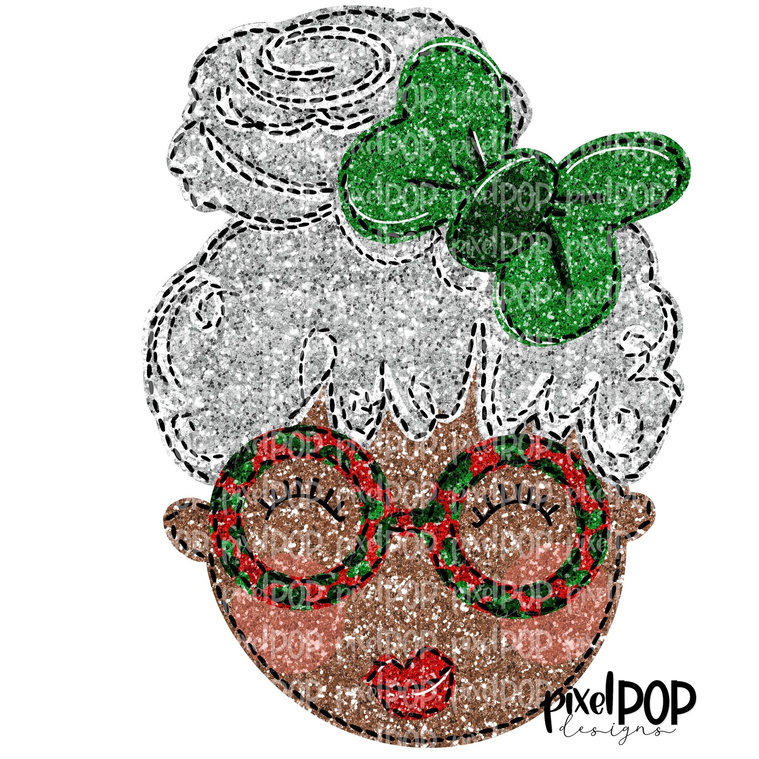 Mrs. Santa Claus Faux Glitter Dark Skin PNG | Christmas Sublimation Design | Santa | Santa Clip Art | Christmas | Digital Download | Printable Artwork | Art