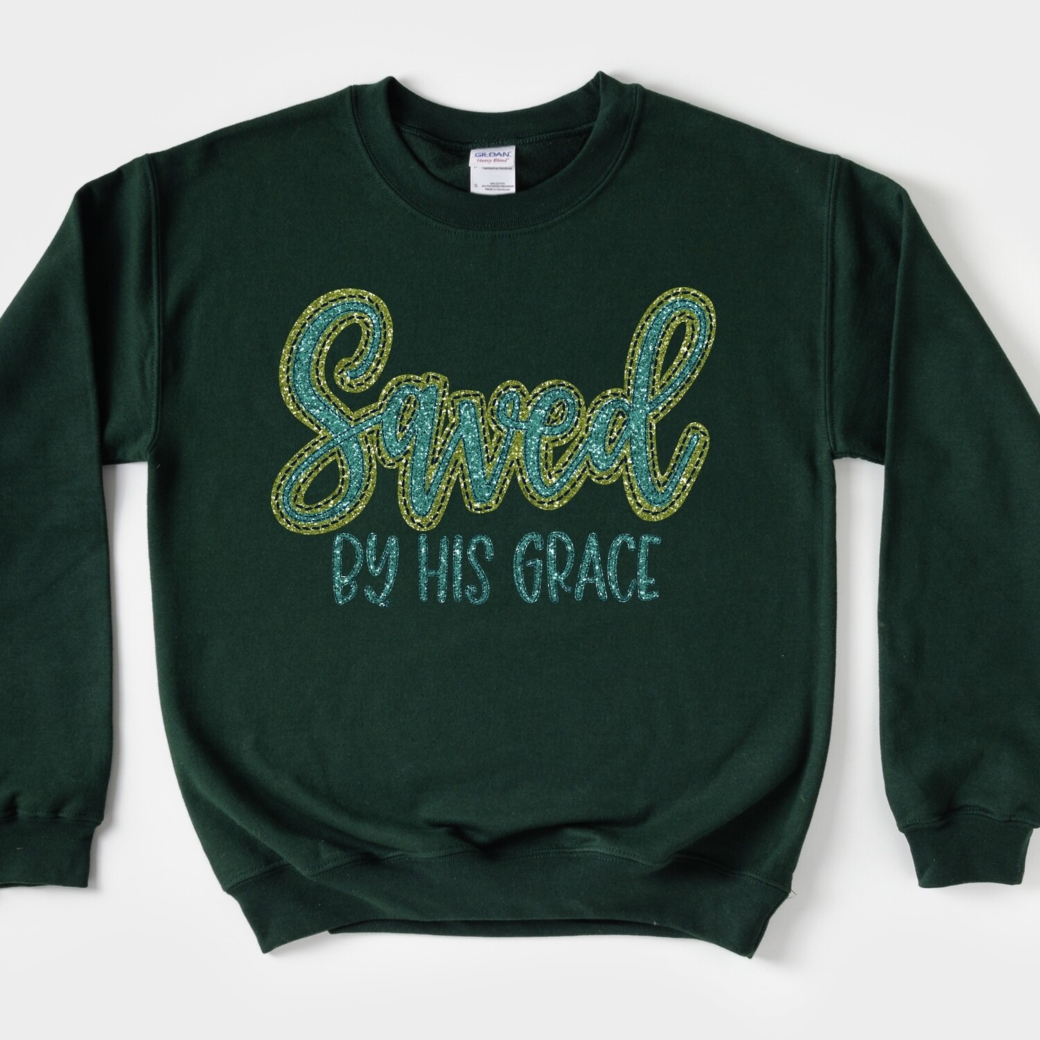 Saved by His Grace Faux Applique Glitter PNG