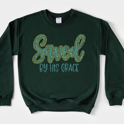 Saved by His Grace Faux Applique Glitter PNG