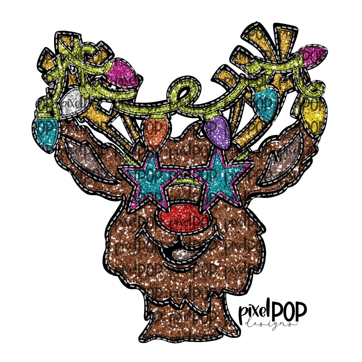 Reindeer Faux Glitter Applique PNG | Christmas Holiday Sublimation PNG | Hand Drawn Art | Sublimation PNG | Digital Download | Printable