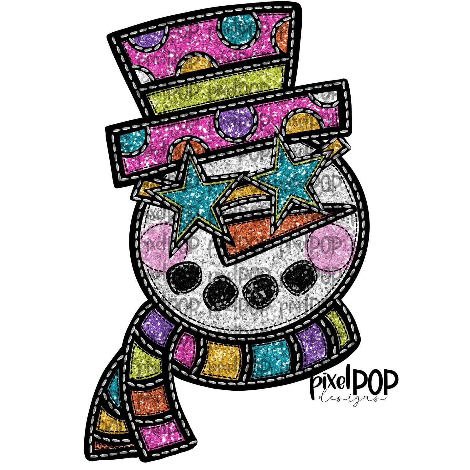 Snowman Faux Glitter Applique PNG | Christmas Winter Holiday Sublimation PNG | Hand Drawn Art | Sublimation PNG | Digital Download | Printable