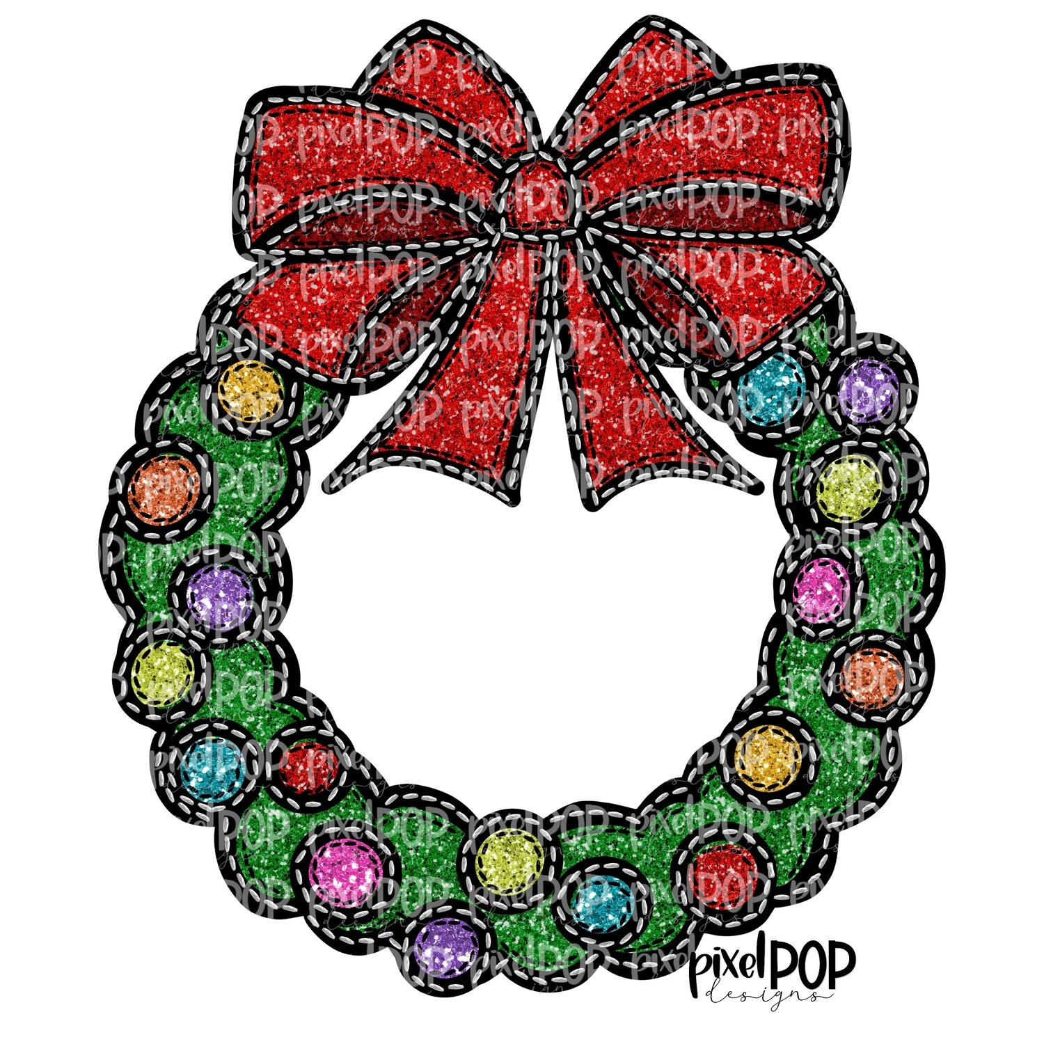 Christmas Wreath Faux Glitter Applique PNG | Christmas Holiday Sublimation PNG | Hand Drawn Art | Digital Download | Printable