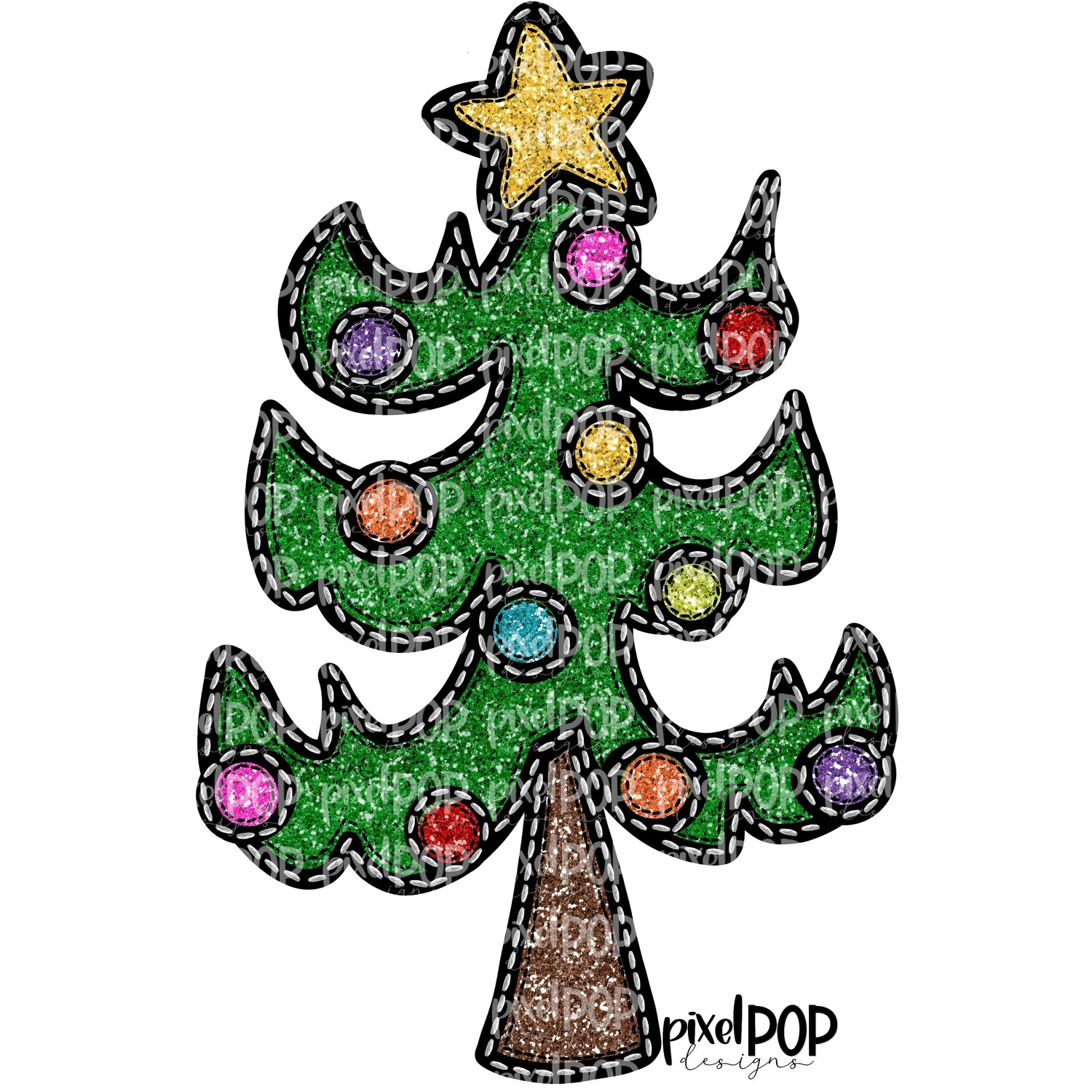Christmas Tree Faux Glitter Applique PNG | Christmas Holiday Sublimation PNG | Hand Drawn Art | Digital Download | Printable