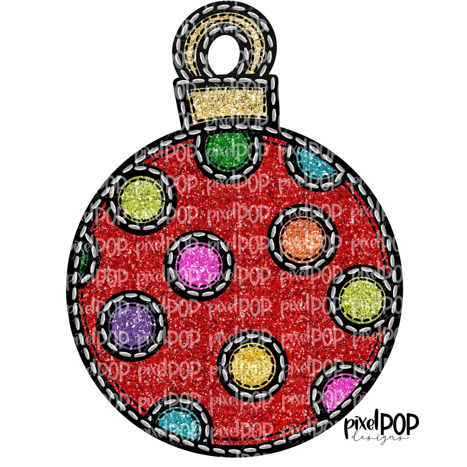 Red Polka Dots Ornament Faux Glitter Applique PNG | Christmas Holiday Sublimation PNG | Hand Drawn Art | Digital Download | Printable