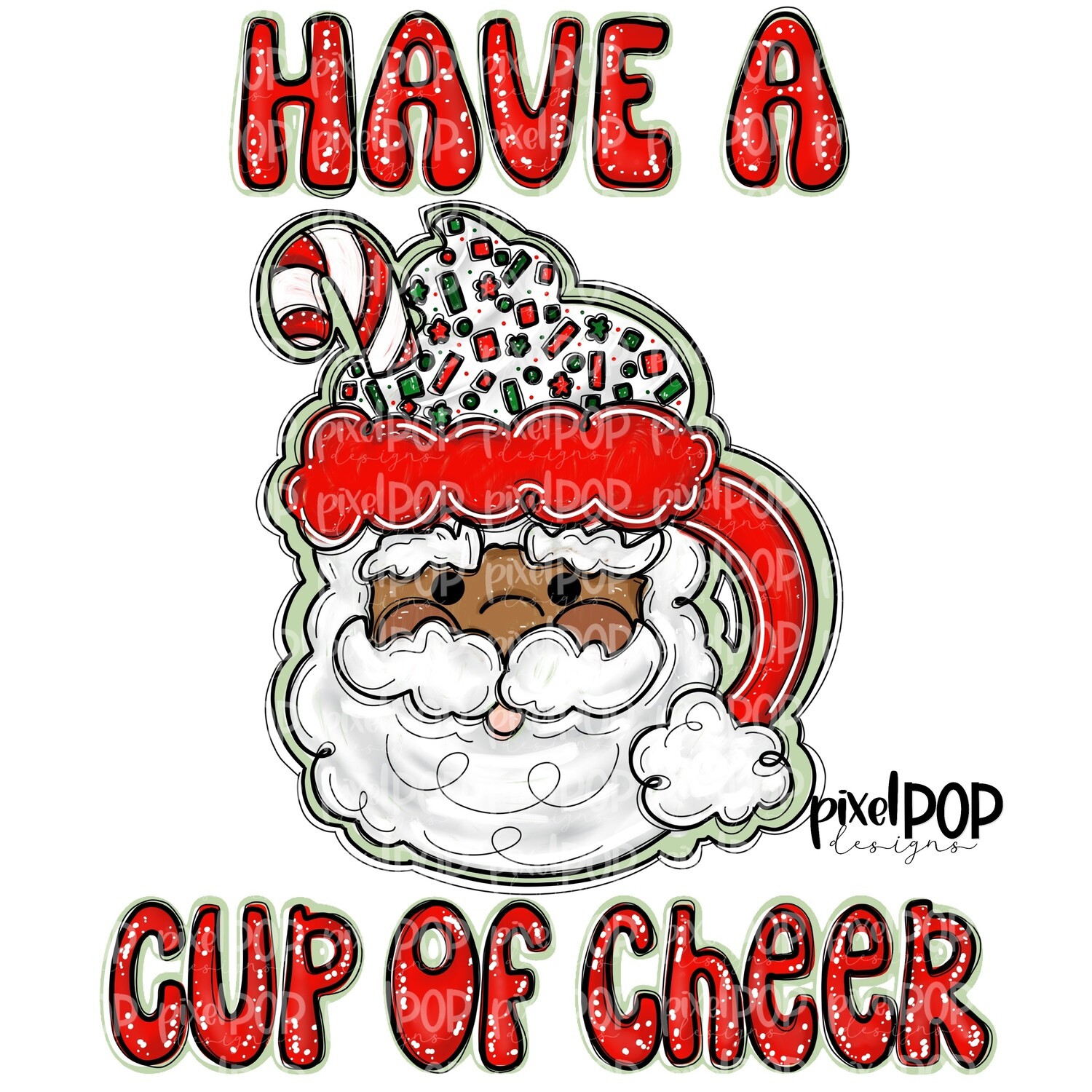 Have a Cup of Cheer Santa Dark Skin Christmas Mug PNG | Holiday | Santa Claus | Art | Sublimation PNG | Digital Download | Printable Artwork