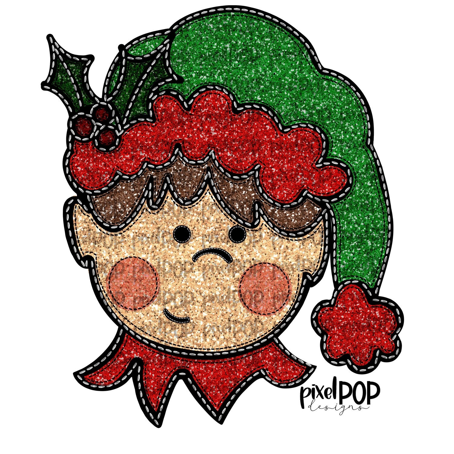 Faux Glitter Applique Elf Boy Light Skin Brown Hair PNG | Elf Design | Christmas Design | Sublimation PNG | Christmas | Digital Download | Art