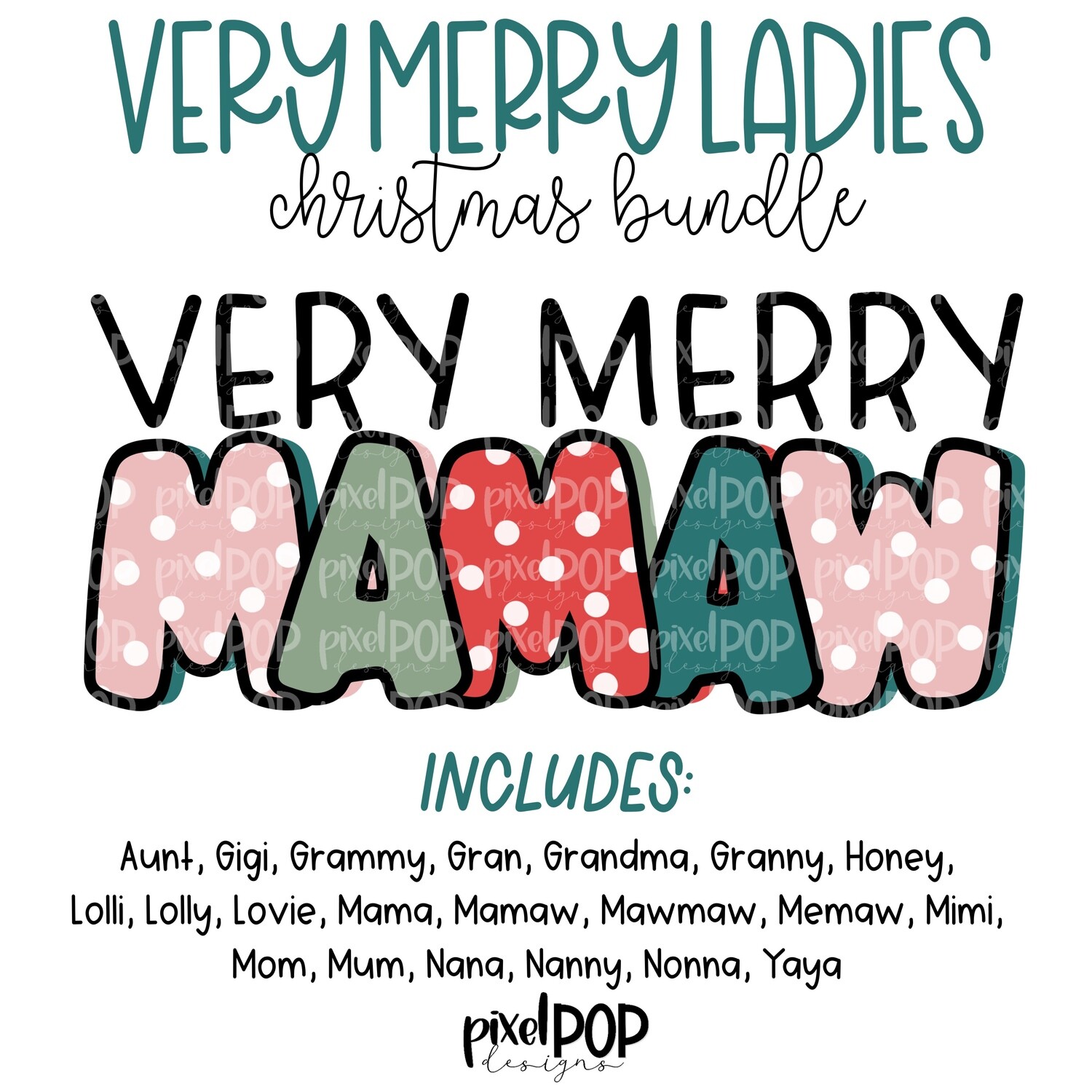 Very Merry Ladies Retro Colors Christmas Bundle - 21 Designs