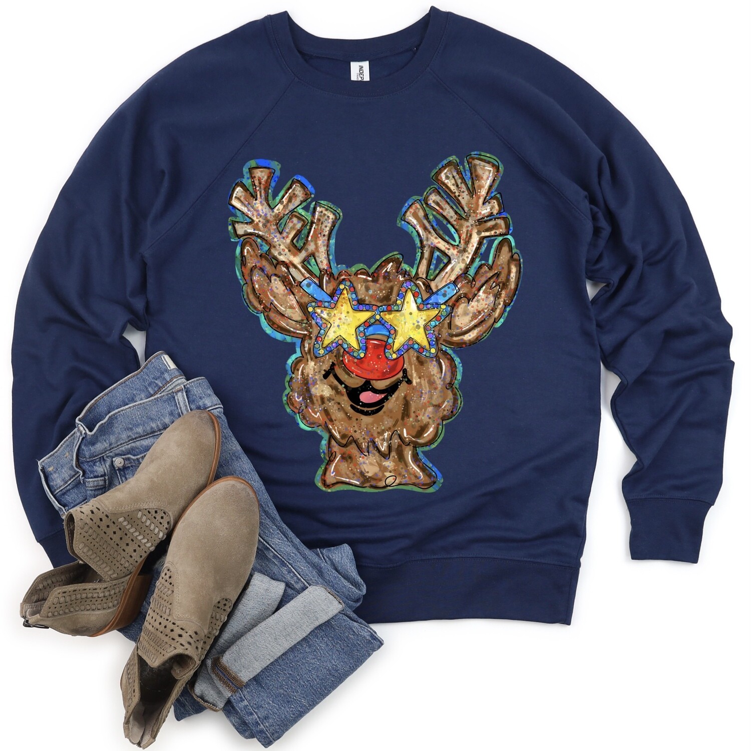 Messy Paint Reindeer Boy Blue PNG | Rudolph Design | Christmas Sublimation Art Design