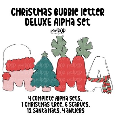 Bubble Letter Christmas Deluxe Alphabet Letter Set | Alphapack Font | PNG | Sublimation Doodle Letter | Font Set | Transfer Letters