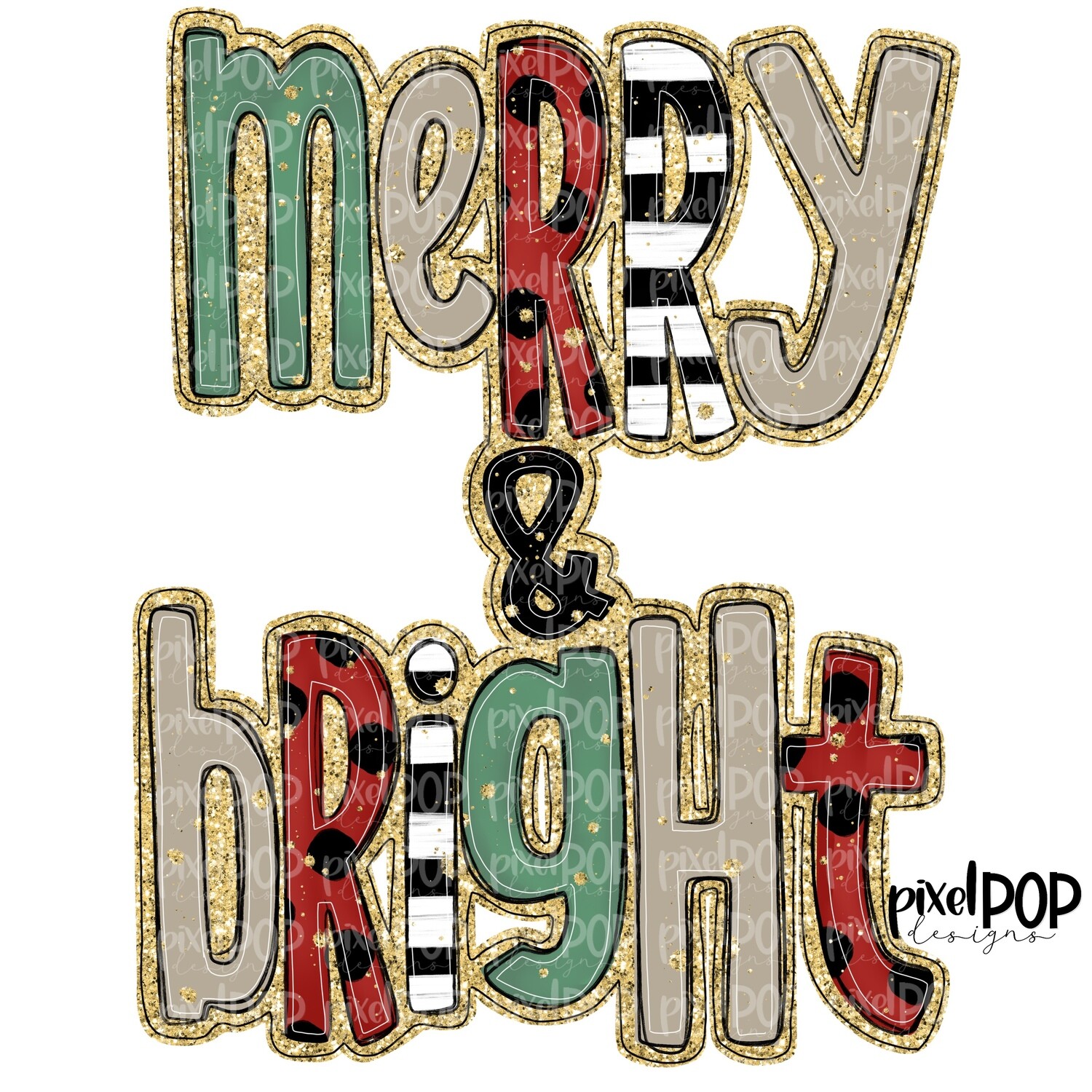 2 DESIGNS: Merry and Bright Moody Festive + Merry and Bright Moody Festive with Leopard Print PNG | Christmas Holiday Sublimation PNG | Hand Drawn Art | Digital Download | Printable