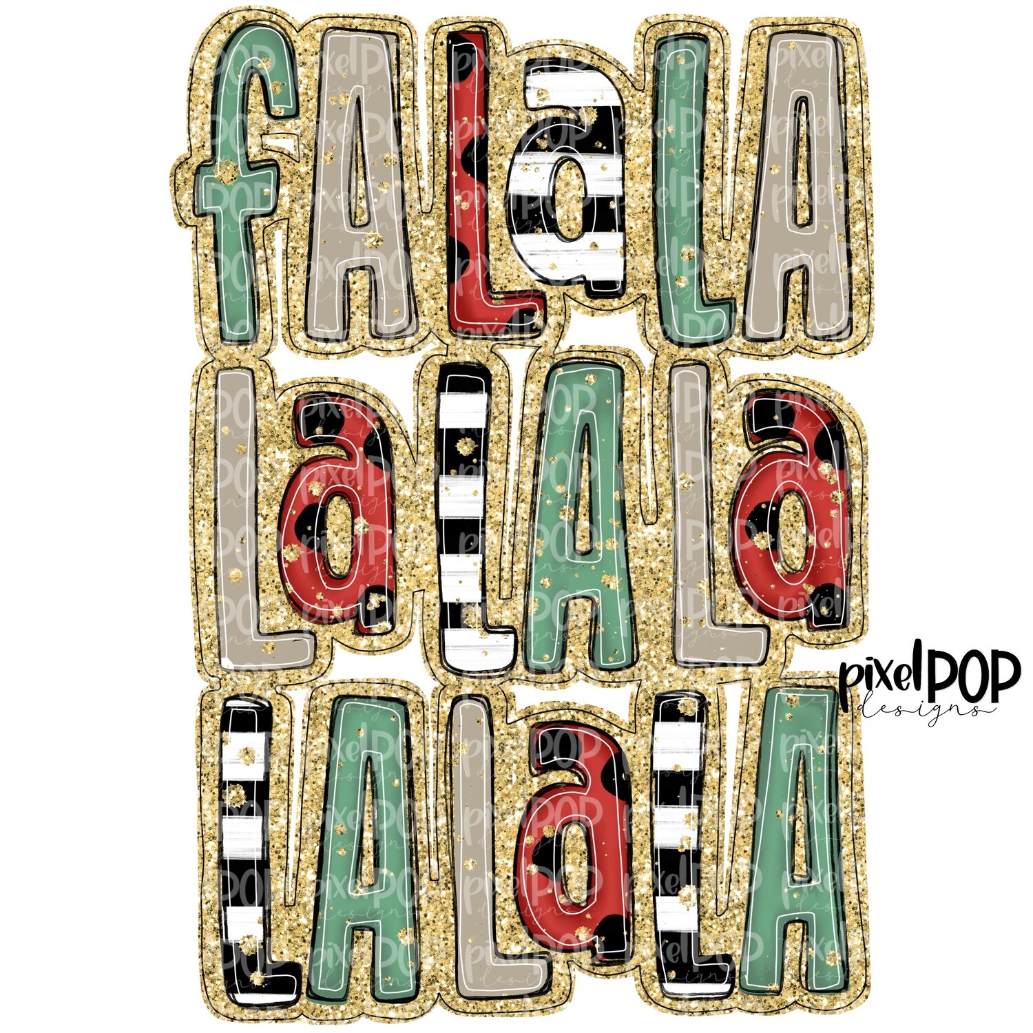2 DESIGNS: Fa La La Moody Festive + Fa La La Moody Festive with Leopard Print PNG | Christmas Holiday Sublimation PNG | Hand Drawn Art | Digital Download | Printable