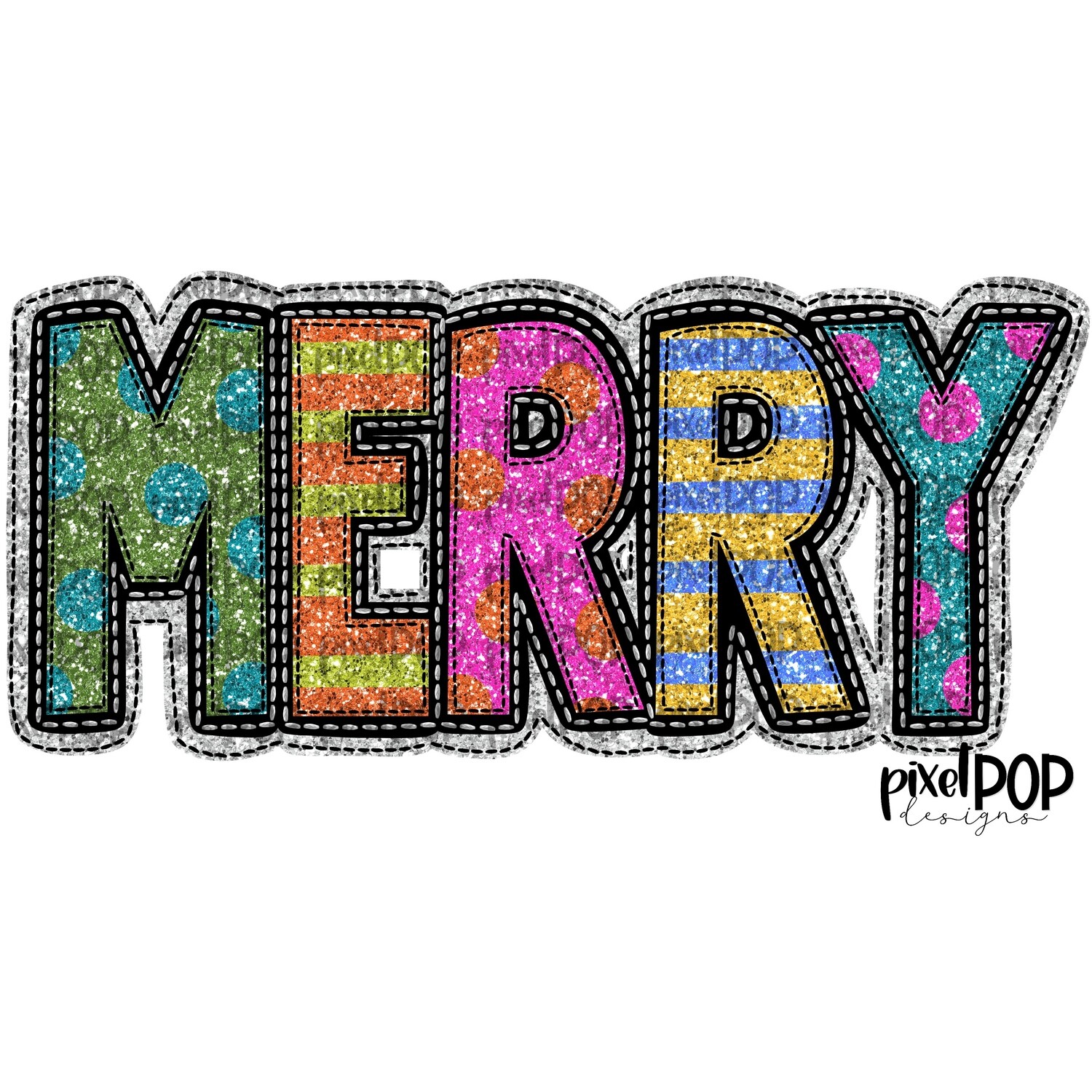 Merry Christmas Faux Glitter Applique PNG | Christmas Holiday Sublimation PNG | Hand Drawn Art | Digital Download | Printable