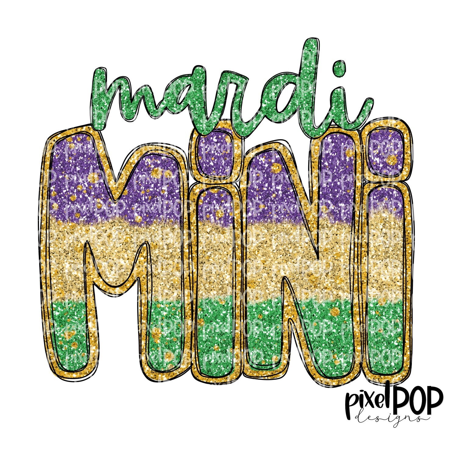 Mardi Mini Faux Glitter PNG | New Orleans Art | Hand Painted Design | Mardi Gras Design | Digital Download | Clip Art