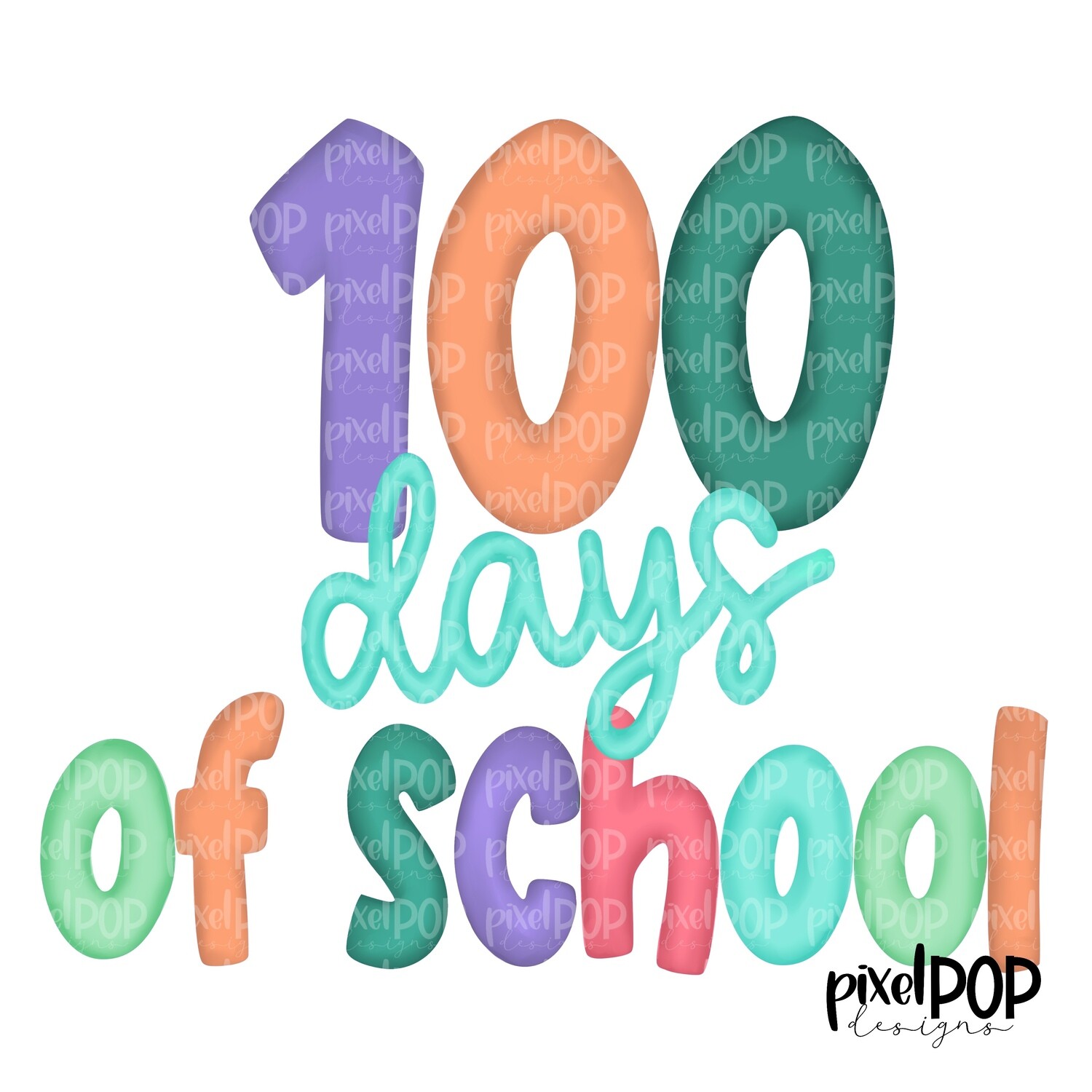 100 Days of School Feminine PNG Design | School PNG| Hand Drawn PNG | Sublimation PNG | Digital Download | Printable Artwork | Art
