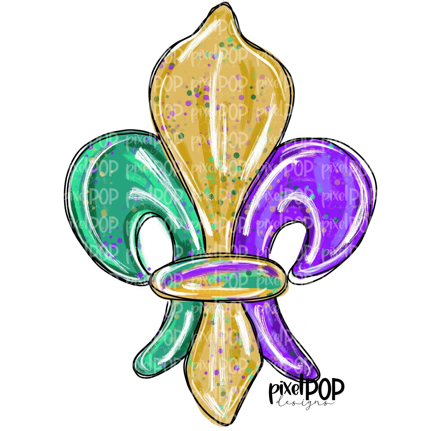 Mardi Gras Louisiana Fleur de Lis PNG | New Orleans Art | Hand Painted Design | Mardi Gras Design | Digital Download | Clip Art for Sublimation