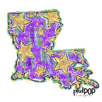 State of Louisiana Mardi Gras Stars PNG | New Orleans Art | Sublimation DTF Screen Print Art