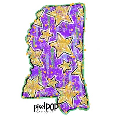 State of Mississippi Mardi Gras Stars PNG | New Orleans Art | Sublimation DTF Screen Print Art