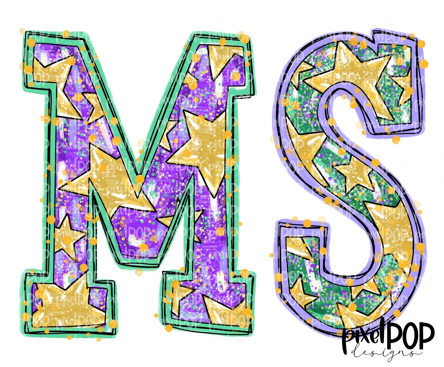 Mississippi MS Mardi Gras Stars PNG | New Orleans Art | Sublimation DTF Screen Print Art