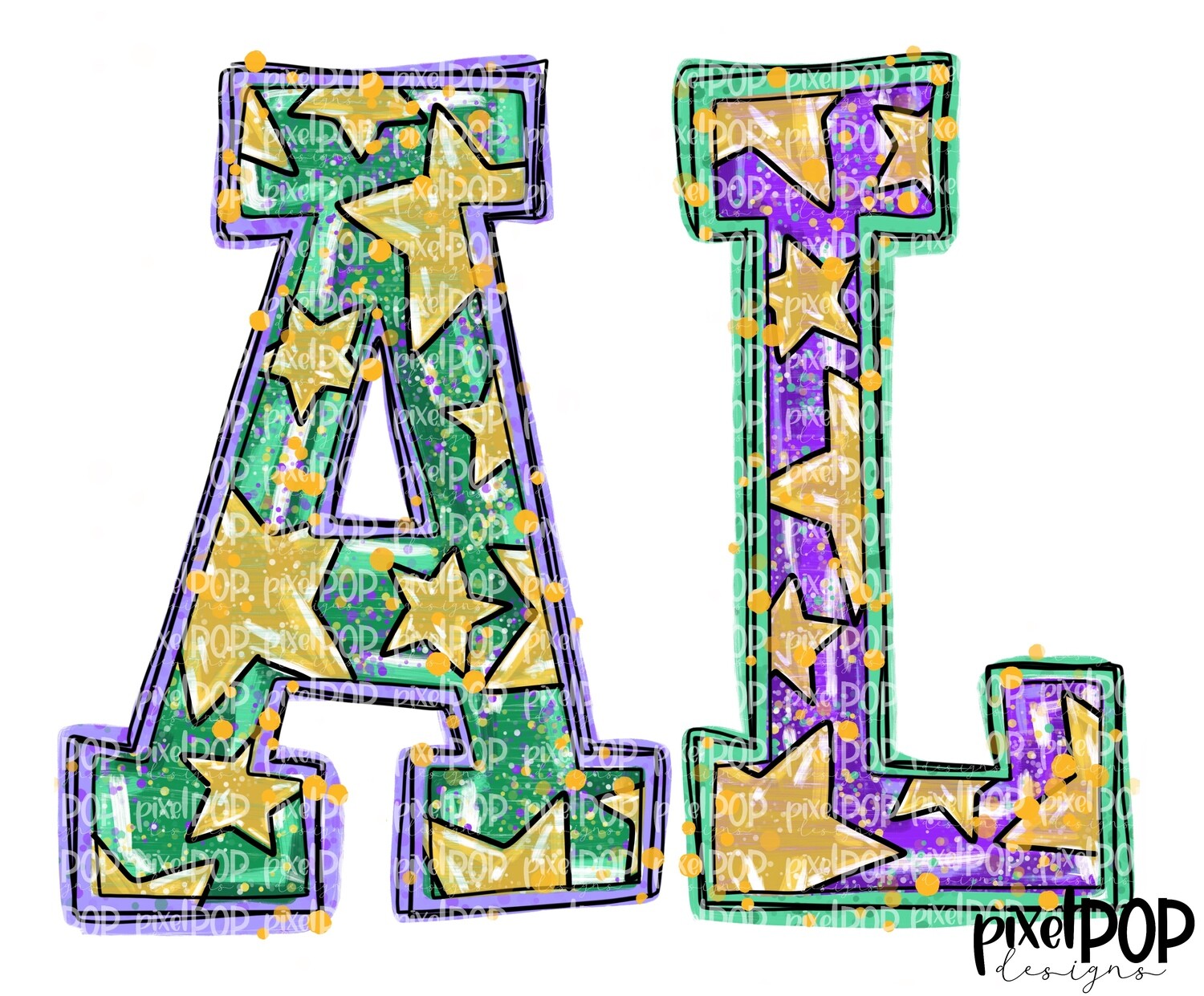 Alabama AL Mardi Gras Stars PNG | New Orleans Art | Sublimation DTF Screen Print Art