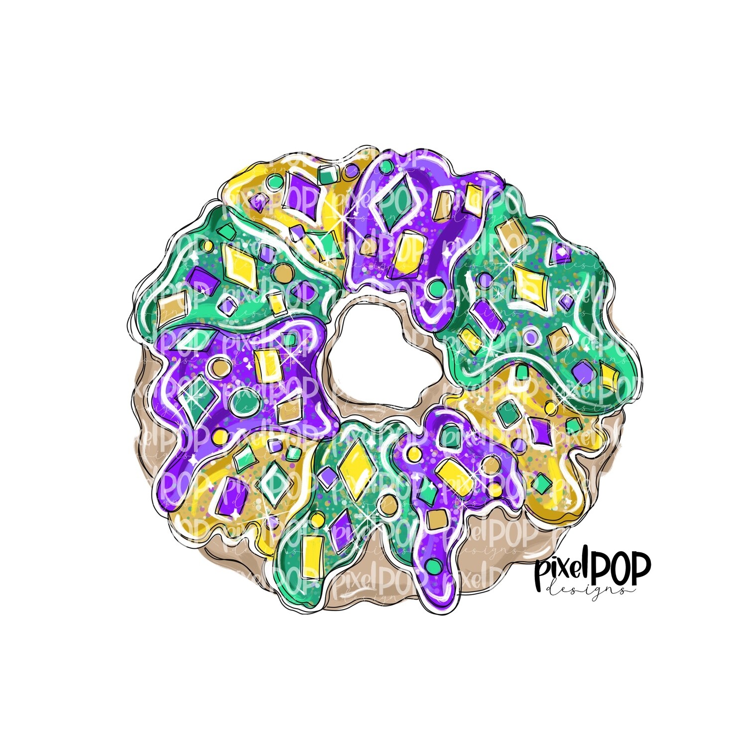 King Cake with Jewels Mardi Gras PNG | New Orleans Art | Hand Painted Design | Mardi Gras Design | Digital Download | Clip Art for Sublimation