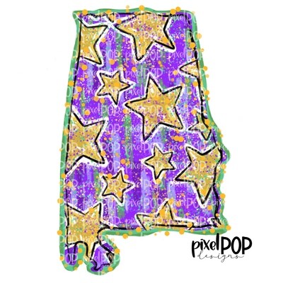 State of Alabama Mardi Gras Stars PNG | New Orleans Art | Sublimation DTF Screen Print Art