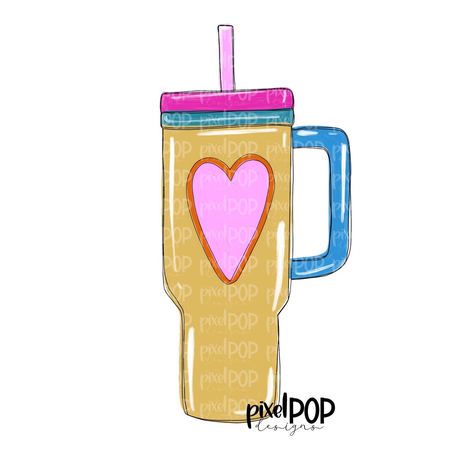 Cup Tumbler with Heart Valentine&#39;s Day PNG