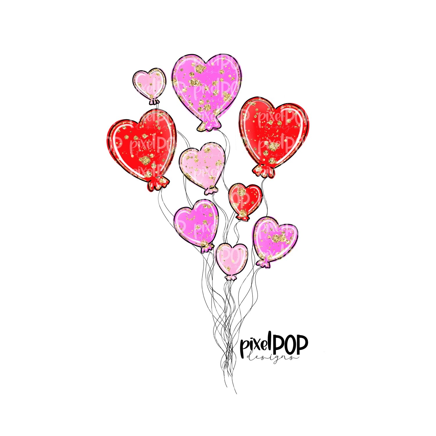 Heart Balloons Valentine's Day PNG Sublimation Art Design